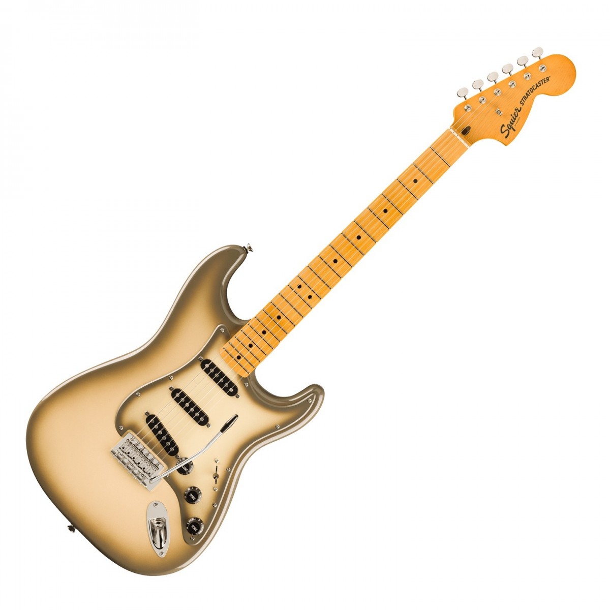 En bild på Squier Limited Edition Classic Vibe 70s Stratocaster in Antigua | Classic Vibe 70s Stratocaster är en hyllning till 1970-talets Strat-modeller med fantastiskt Gitarrhuvud och förenar vintage stil och contemporary spelbarhet i en mästerlig blandning. Med Fender-designade alnico enstaka-coil pickuper levererar den här gitarren den legendariska ton som har definierat otaliga hits genom årtiondena anpassningsbar till alla spelstilar och genrer. Från de kristallklara höga tonerna till de kraftfulla mellantonerna och robusta låga tonerna ser dessa pickuper till att ditt ljud sticker ut i mixen.Spelvänliga egenskaper som en smal "C"-formad halsprofil och en greppbräda med 95"-radie och smala band gör det enkelt att spela vilket möjliggör snabba ackord byten och smidiga lead lines. Tremolosystemet i vintagestil ger uttrycksfulla möjligheter till strängböjning och vibratoeffekter vilket ytterligare förstärker instrumentets mångsidighet. Classic Vibe 70s Stratocaster är inte bara en blinkning till det förflutna utan ett välbyggt instrument för dagens musiker komplett med 1970-talsinspirerade Gitarrhuvud-markeringar nickelpläterad hårdvara och en snygg vintage-tint glansig halsfinish för den eftertraktade old school-vibben.