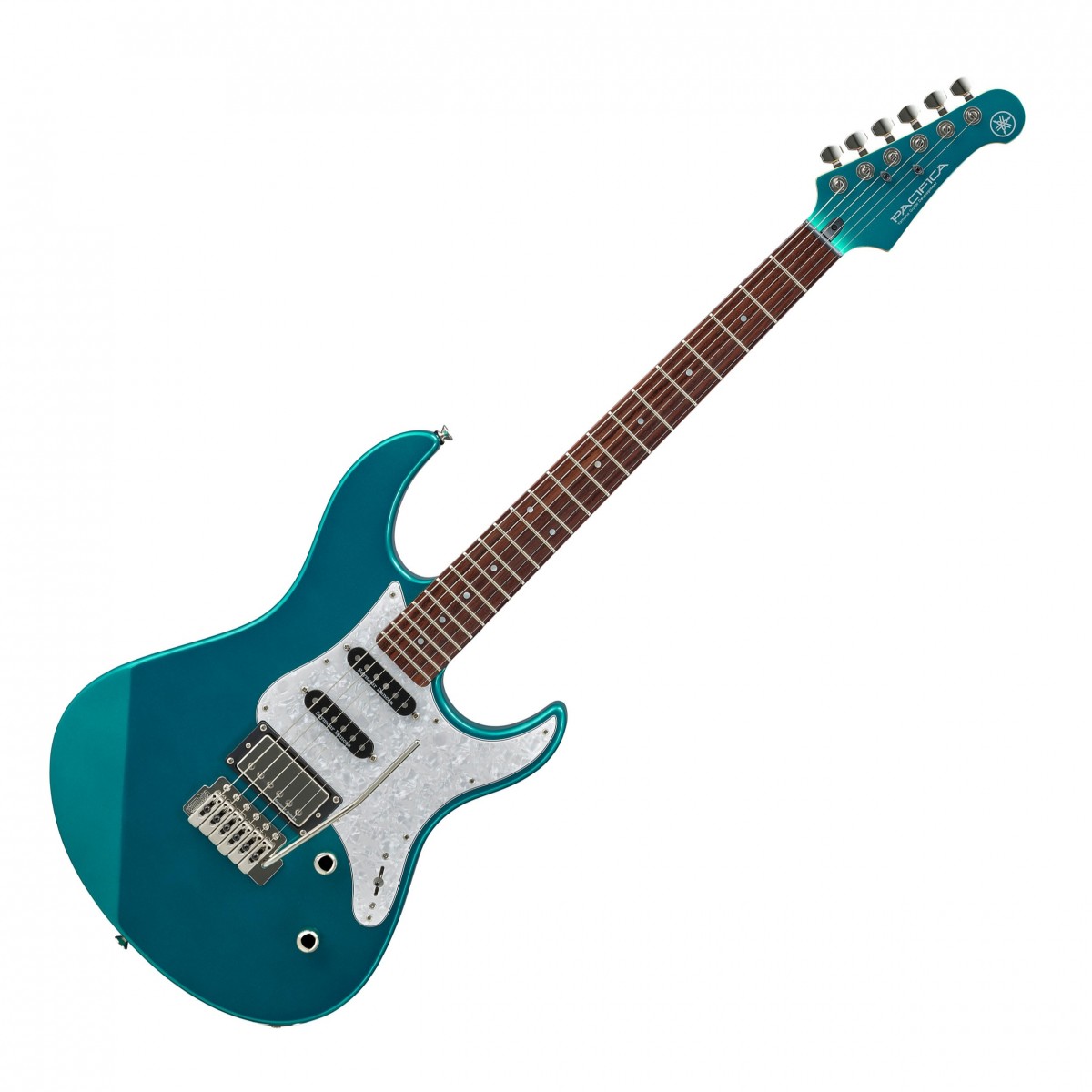 En bild på Yamaha Pacifica 612 VIIX Teal Green Metallic | Stig åt sidan alla sämre gitarrer. Yamaha Pacifica 612 VIIFMX tar med dig på en musikalisk upptäcktsresa. Kombinationen med en Seymour Duncan humbucker och två Seymour Duncan single coils ger en enastående dynamisk ton. Gå från en fylligt tajt ton till en skarp ton i vintage-stil genom att koppla om på pickup-väljaren.   Men det finns mer. Utöver den vackra iögonfallande estetiken har 612 VIIFMX en blixtsnabb lönnhals och rosenträgreppbräda för bra sustain och fantastisk spelbarhet. Grover-låsande stämskruvarna underlättar också extremt tajt stämningsstabilitet så varje ton du spelar låter precis såsom du tänkt. Wilkinson VS50 Vibrato-stallet i världsklass ger dig samtidigt en chans att skapa svajande fantastiska gitarrlicks. Har du någonsin sett ett riffmuskedunder? Nu har du gjort precis det.