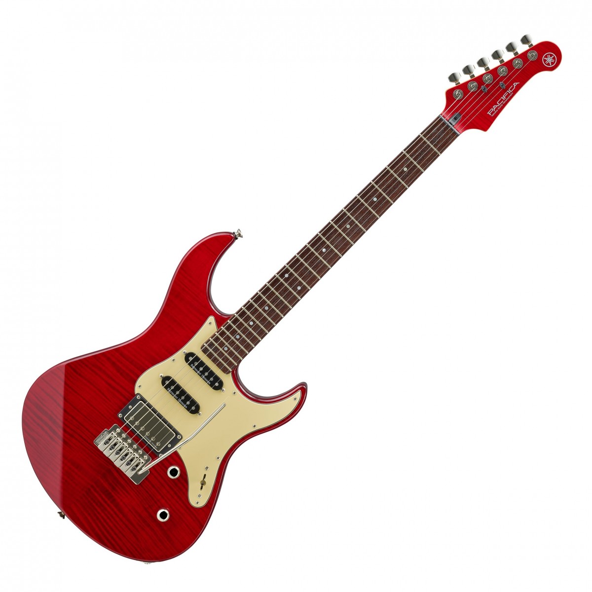 En bild på Yamaha Pacifica 612 VIIFMX Fired Red | Stig åt sidan alla sämre gitarrer. Yamaha Pacifica 612 VIIFMX tar med dig på en musikalisk upptäcktsresa. Kombinationen med en Seymour Duncan humbucker och två Seymour Duncan single coils ger en enastående dynamisk ton. Gå från en fylligt tajt ton till en skarp ton i vintage-stil genom att koppla om på pickup-väljaren.   Men det finns mer. Utöver den vackra iögonfallande estetiken har 612 VIIFMX en blixtsnabb lönnhals och rosenträgreppbräda för bra sustain och fantastisk spelbarhet. Grover-låsande stämskruvarna underlättar också extremt tajt stämningsstabilitet så varje ton du spelar låter precis såsom du tänkt. Wilkinson VS50 Vibrato-stallet i världsklass ger dig samtidigt en chans att skapa svajande fantastiska gitarrlicks. Har du någonsin sett ett riffmuskedunder? Nu har du gjort precis det.