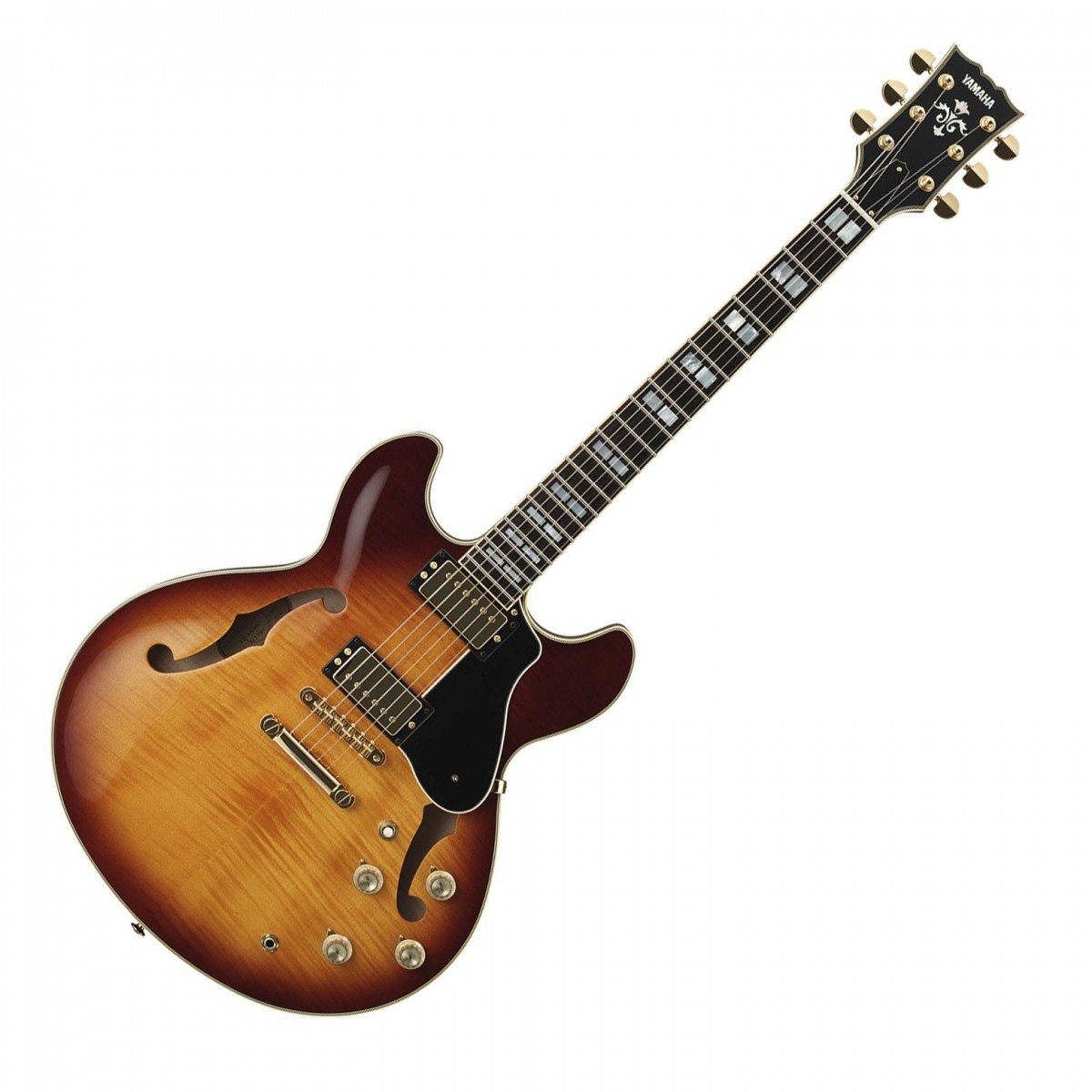 En bild på Yamaha SA2200 Semiakustisk Elgitarr Violin Sunburst | Yamaha SA2200 semiakustisk elgitarr är en evolution av den traditionella semiakustiska gitarren. Byggd runt ett massivt träblock för förbättrat hållbarhet och återkopplingsmotstånd är denna tunna kropp kapabel att producera allt från mjuka jazztoner till det aggressiva snäppet och morrandet av en solid elektrisk. De skräddarsydda Alnico V-pickuperna är ihopkopplade med dubbla tryck-/tryckspolekranar vilket möjliggör snabb och sömlös växling mellan enkelspolig och humbucker och erbjuder massiv tonal variation.  Instrumentens vackra kosmetika är precis vad du kan förvänta dig av en Yamaha produkt. SA2200:s underbara kropp i lönn kompletterad med en greppbräda i ebenholts med delat block är en syn att skåda. Denna gitarrs tonala magnifika matchas av dess enkla användning tack vare dess TOM-stall för ökad sustain enkel justering av justerbarhet och stoppstalln som förbättrar stämningsstabiliteten. Du kan styra ljudet på ditt instrument med främre och bakre volym- och tonkontroller som hanteras via en tryckknapp. SA2200 är en mästerlig utrustning för både gitarrentusiaster och proffs och kommer säkerligen att erbjuda år och år av musikglädje.