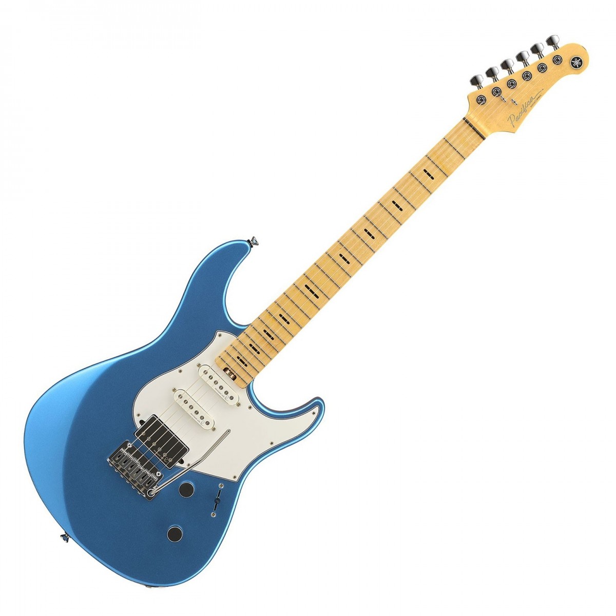 En bild på Yamaha Pacifica Professional MN Sparkle Blue | Yamaha Pacifica Professional MN är en avancerad gitarr avsedd för både avancerade spelare och professionella musiker. Den har en mängd funktioner som ger den smidigaste och mest responsiva spelupplevelsen som finns i en dubbel cutaway elgitarr. Dessa inkluderar en 10-14 tum compound radius greppbräda och anpassade pickuper skapade av den berömda brittiska ljudingenjören Rupert Neve. Dessa HSS-pickuper är otroligt mångsidiga och levererar exceptionell klarhet och artikulation som fångar varje nyans och detalj i ditt spel.  Förutom sitt breda tonregister är Pacifica Professional lätt tack vare sin alkropp och dess dubbla cutaway design och bekväma C-formade hals ger enkel åtkomst till alla band. Den enkla spelupplevelsen kompletteras av en uppsättning högkvalitativ hårdvara som säkerställer exakt intonation och stabilitet även vid aggressivt spel och strängböjningar. Stall Gotoh och de låsbara stämskruvarna arbetar sömlöst tillsammans för att bibehålla exakt stämning. För att skydda din Pacifica levereras den med ett premium Yamaha hardcase. Professional serien är en mångsidig gitarr som tillgodoser behoven hos anpassningsbara musiker och erbjuder exceptionell prestanda och hantverksskicklighet.
