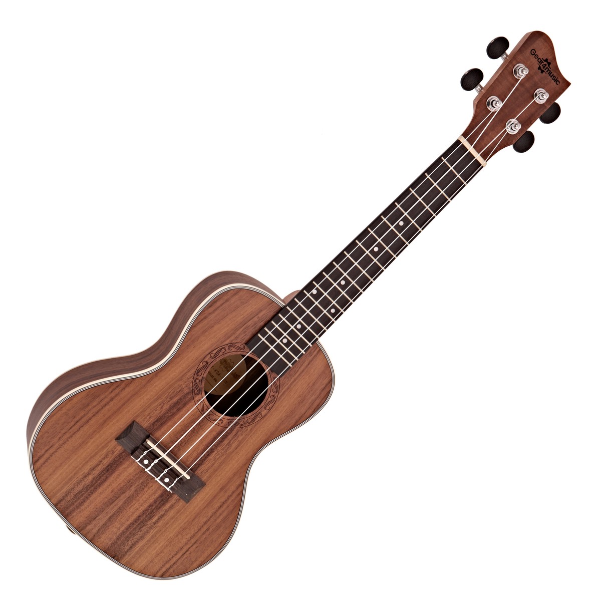 En bild på Koa Concert-ukulele från Gear4music | Gör musik som transporterar dig till sandstränderna på Hawaii. Koa Concert Ukulele från Gear4music har en topp och kropp tillverkad av det traditionella Hawaiiska trä Koa känt för sin ljusa och autentiska ton. Koas konsertstorlek gör den perfekt för både nybörjare och de som vill förbättra sina färdigheter och upplevelser när man spelar.   Ukulele är ett bra instrument för dig som vill surfa på att spela musik eftersom du kan producera magiska låtar med bara tre ackord. Aquila Nylgut-strängarna erbjuder en bekväm säng för dina fingrar utan att skada det ljusa och klara ljudet du önskar från en konsert ukulele.