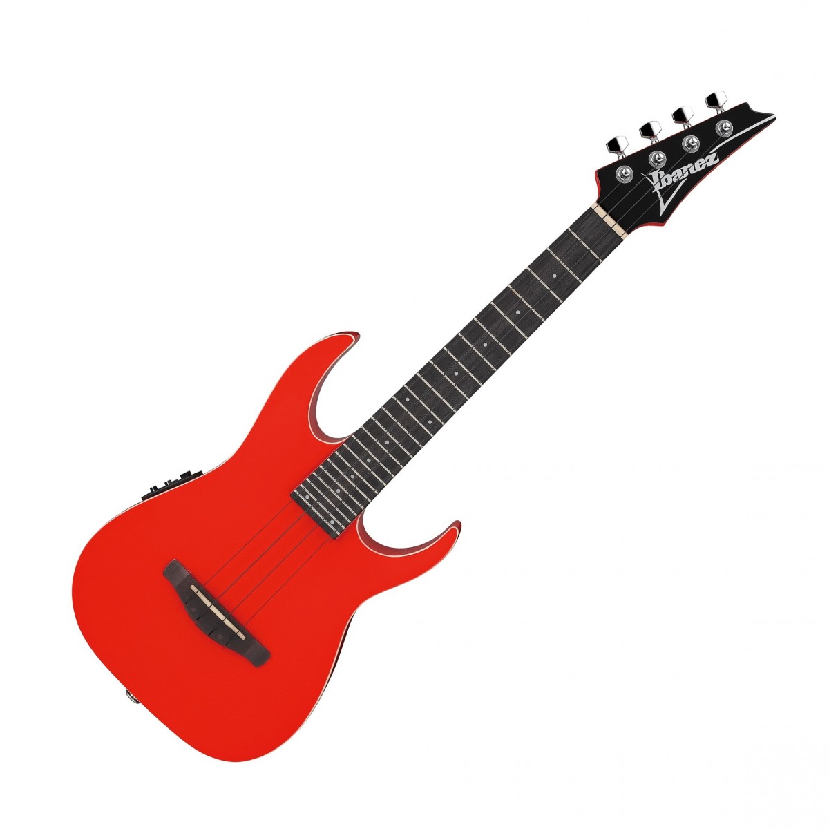 En bild på Ibanez URGT100 Ukulele Sun Red High Gloss | Ibanez URGT100 ukulele är unik i sitt slag. Denna skönhet är en fantastisk korsning mellan en ukulele och en klassisk Ibanez RG. Den har till och med 24 band - något som är mycket sällsynt på dessa instrument. Ryggen och sidorna i Okoume hjälper till att generera en saligt varm ton medan toppen av gran ger gott om slagkraftighet och projektion.   På halsen hittar du perfekt spelbarhet i överflöd oavsett vilken position du spelar i. Den dubbla cutaway-formen gör att du kan nå de övre banden med total lätthet medan C-profilen naturligt passar i din hand. Och det finns en förstklassig Ibanez AEQ-2UT förförstärkare installerad som låter dig ansluta till en förstärkare och blåsa upp din volym till monstruösa nivåer. Den innehåller också en praktisk stämapparat för att hålla varje sträng i schack. Du kommer att skapa fantastiska melodier på nolltid.