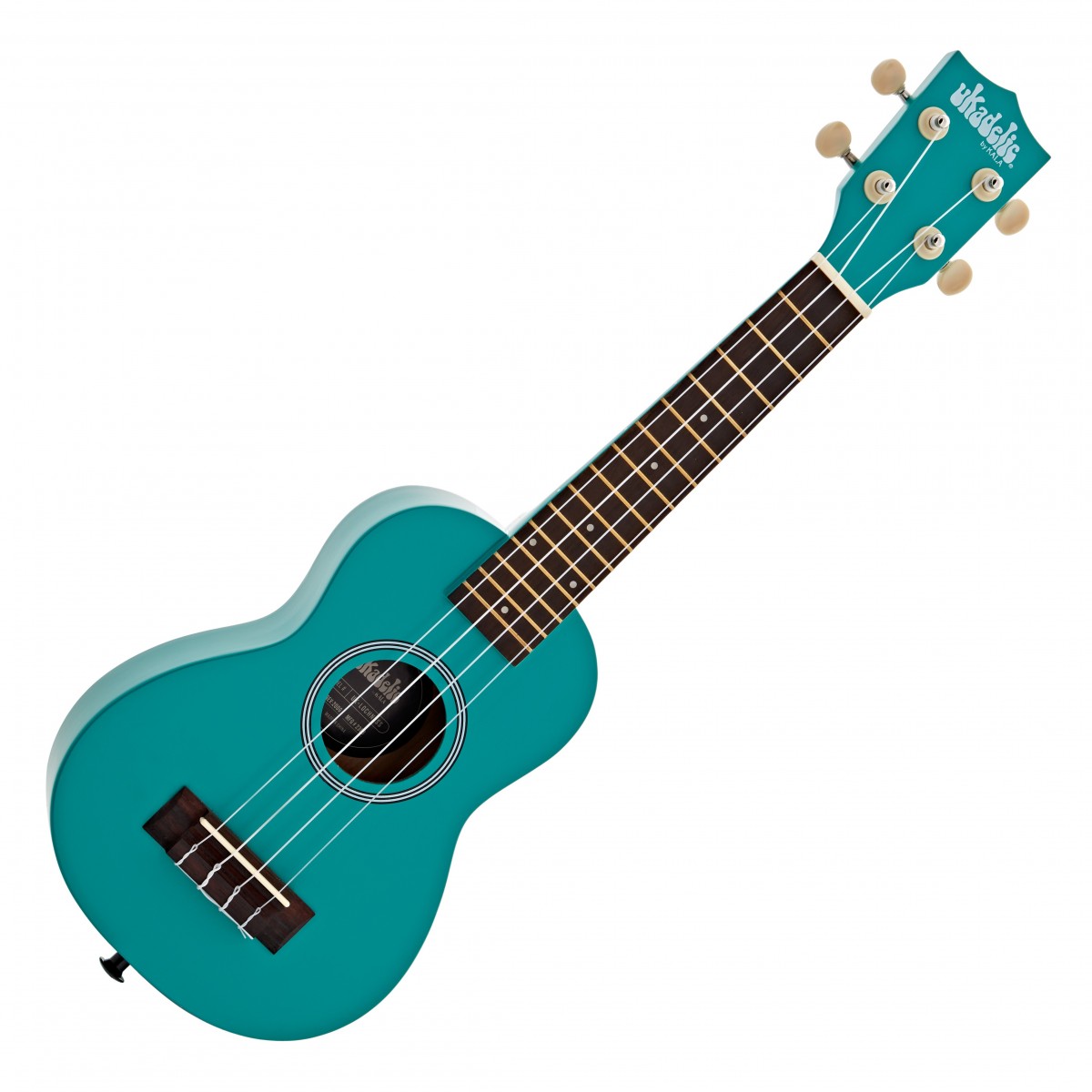En bild på Kala Ukadelic Soprano Ukulele Lochness Turquoise | Lochness Ukadelic Soprano Ukulele från Kala är perfekt för nybörjare och avslappnade spelare som letar efter ett roligt bärbart instrument. Den livfulla turquoise -finishen sticker ut och gör den till ett iögonfallande instrument. Denna ukulele är byggd med poppelträ för både topp och baksida vilket garanterar hållbarhet och ett konsekvent ljud.  Greppbrädan i rosenträ och Aquila Super Nylgut-strängarna förbättrar spelbarheten och ljudkvaliteten vilket gör den till ett nöje att spela på. Sopranstorleken är idealisk för enkel hantering och transport vilket gör den perfekt för musiksessioner på resande fot.