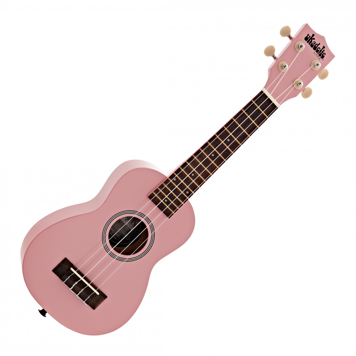 En bild på Kala Ukadelic Soprano Ukulele Flamingo Pink | Flamingo Ukadelic Soprano Ukulele från Kala är perfekt för nybörjare och avslappnade spelare som letar efter ett roligt bärbart instrument. Dess livfulla rosa finish sticker ut och gör den till ett iögonfallande instrument. Denna ukulele är byggd med poppelträ för både topp och baksida vilket garanterar hållbarhet och ett konsekvent ljud.  Greppbrädan i rosenträ och Aquila Super Nylgut-strängarna förbättrar spelbarheten och ljudkvaliteten vilket gör den till ett nöje att spela på. Sopranstorleken är idealisk för enkel hantering och transport vilket gör den perfekt för musiksessioner på resande fot.