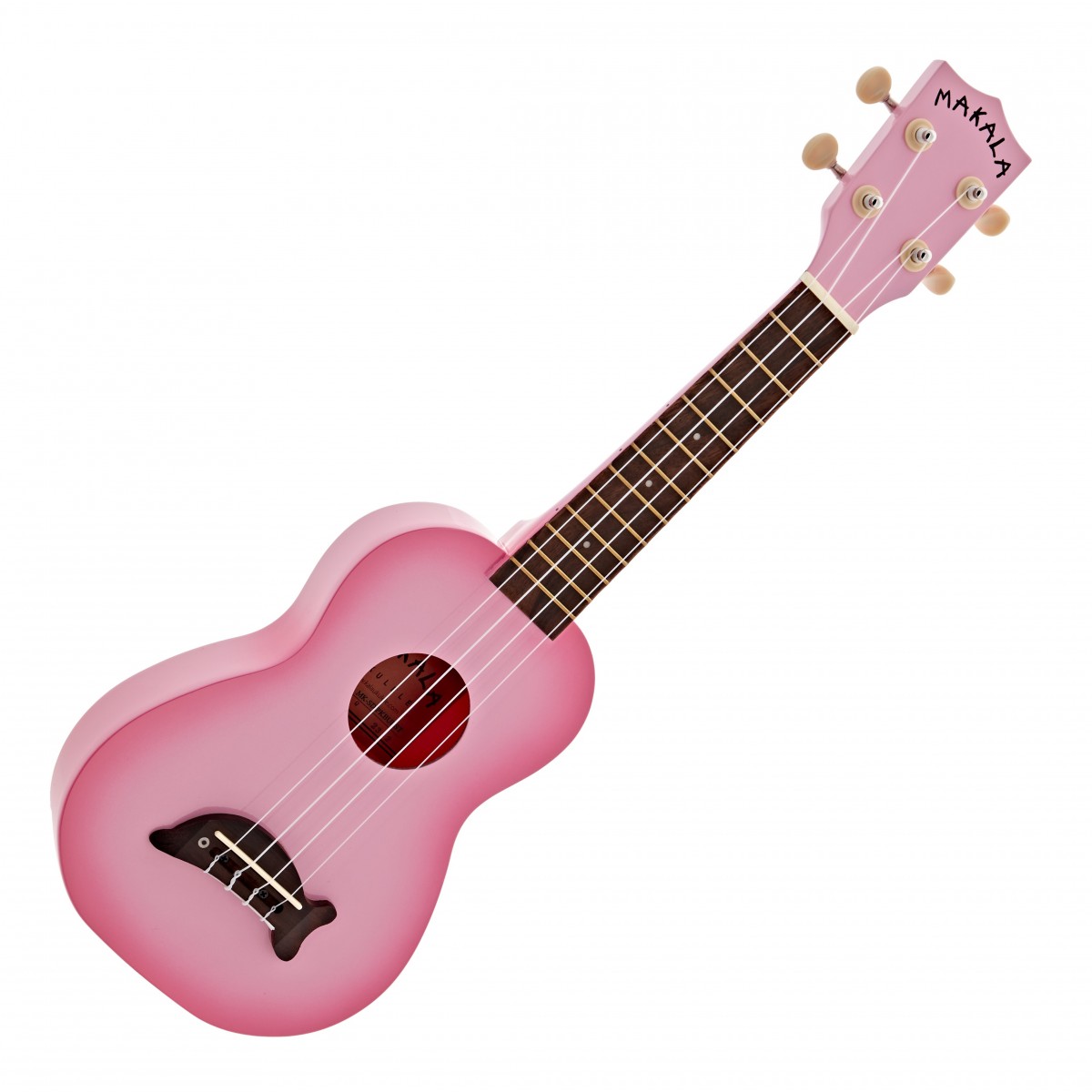 En bild på Kala Makala Dolphin Soprano Ukulele Pink Burst | Pink Burst Soprano Dolphin Ukulele är perfekt för nybörjare som söker ett livfullt och roligt instrument. Den blanka rosa burst-finishen ger en färgklick och gör den till ett iögonfallande val. Mahognytoppen ger en varm fyllig ton medan greppbrädan i rosenträ garanterar smidig spelbarhet. Utrustad med Aquila Super Nylgut-strängar ger denna ukulele överlägsen ljudkvalitet. Sopranstorleken gör den lätt att hantera och idealisk för musikskapande på resande fot.