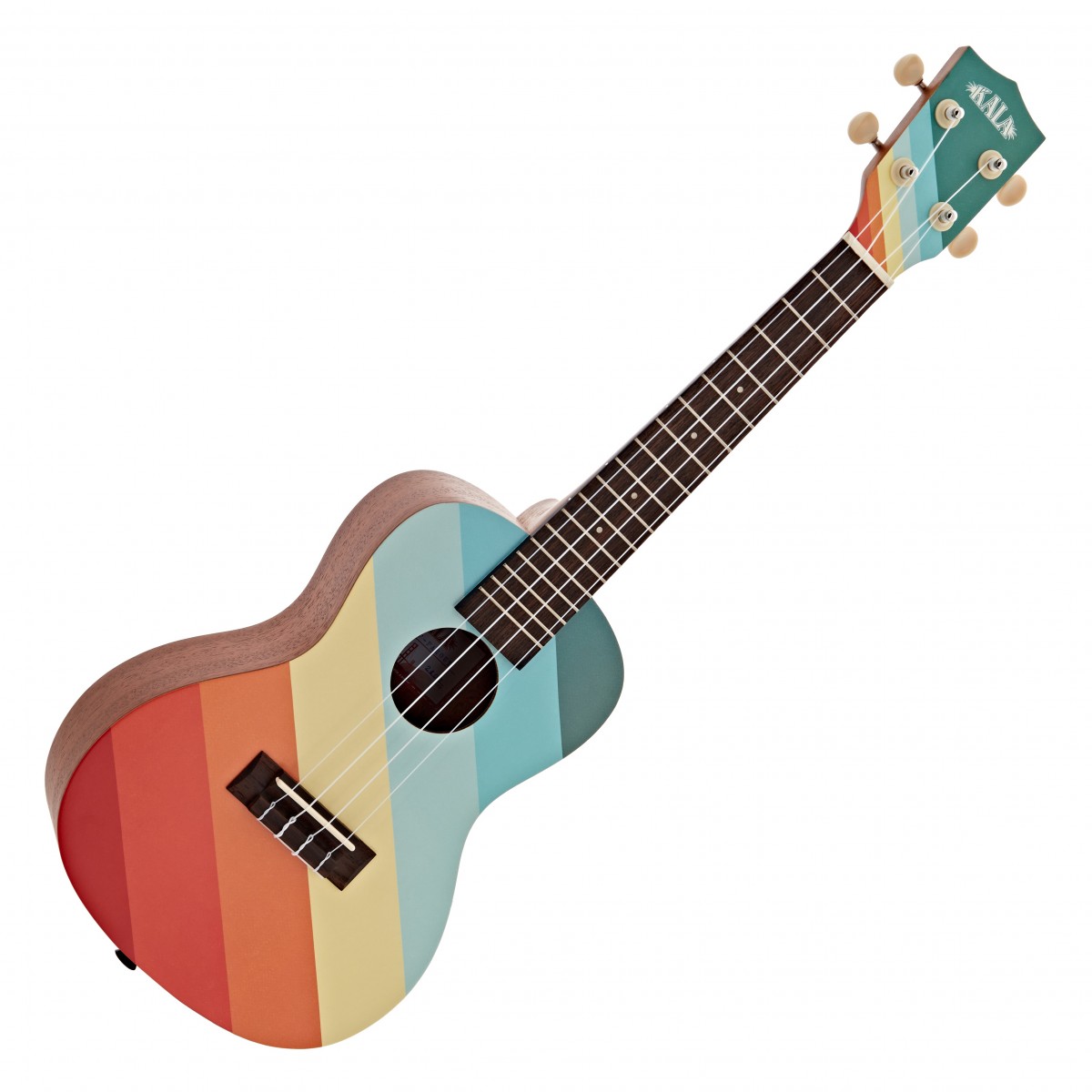 En bild på Kala Surfboard Concert Ukulele Far Out | Far Out Concert Ukulele är perfekt för spelare som söker ett snyggt instrument med retrokänsla. Den unika designen är inspirerad av Kaliforniens surfkultur och sticker ut på alla scener. Toppen i gran ger ett ljust och klart ljud medan mahognybaksidan och -sidorna ger varma toner. Griffbrädan i rosewood ger en jämn spelbarhet och konsertstorleken ger en bekväm hantering vilket gör den perfekt för både övning och framträdande.
