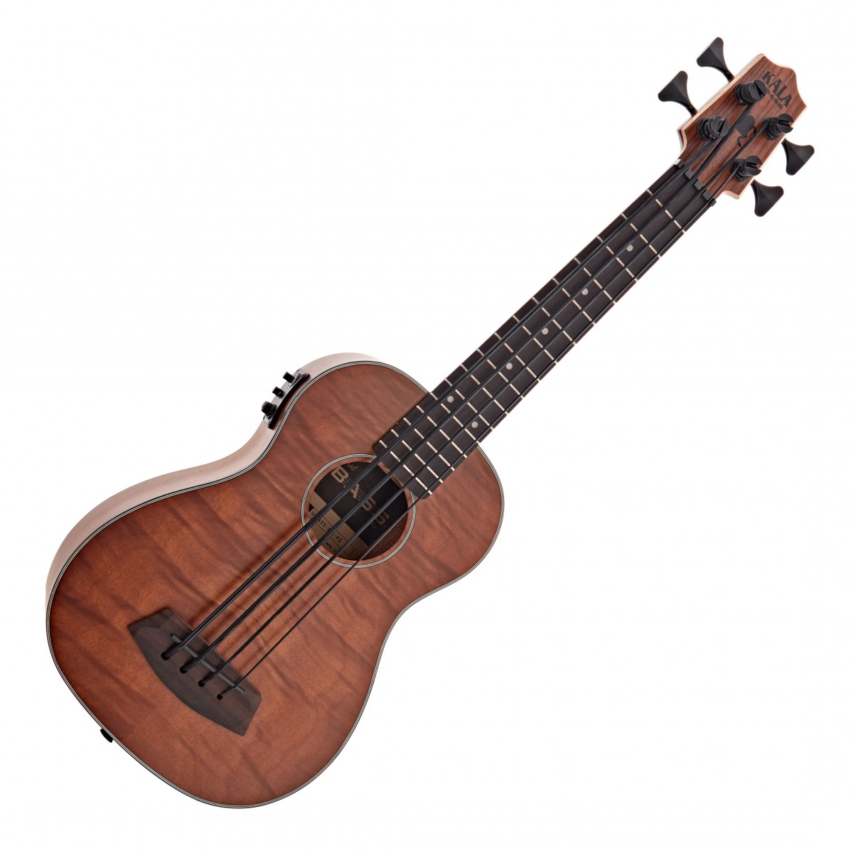 En bild på Kala Fretted U-Bass Electro-Acoustic Ukulele Exotic Mahogany | Kala Exotic Mahogany Acoustic-Electric U-BASS är perfekt för musiker som söker en högkvalitativ portabel bas med ett rikt varmt ljud. exotic mahogany -kroppen ger djupa resonanta toner medan den bandade designen ger exakt välbekant spelbarhet.  Utrustad med Kala Metal Round Wound-strängar ger denna U-BASS utmärkt intonation och en varm blomstrande ton. Den anpassade piezo-pickupen ger ett överlägset förstärkt ljud vilket gör den lämplig för både live framträdanden och studioinspelningar. Komplett med en lyxig vadderad väska är denna U-BASS redo att följa med dig vart din musik än tar dig.