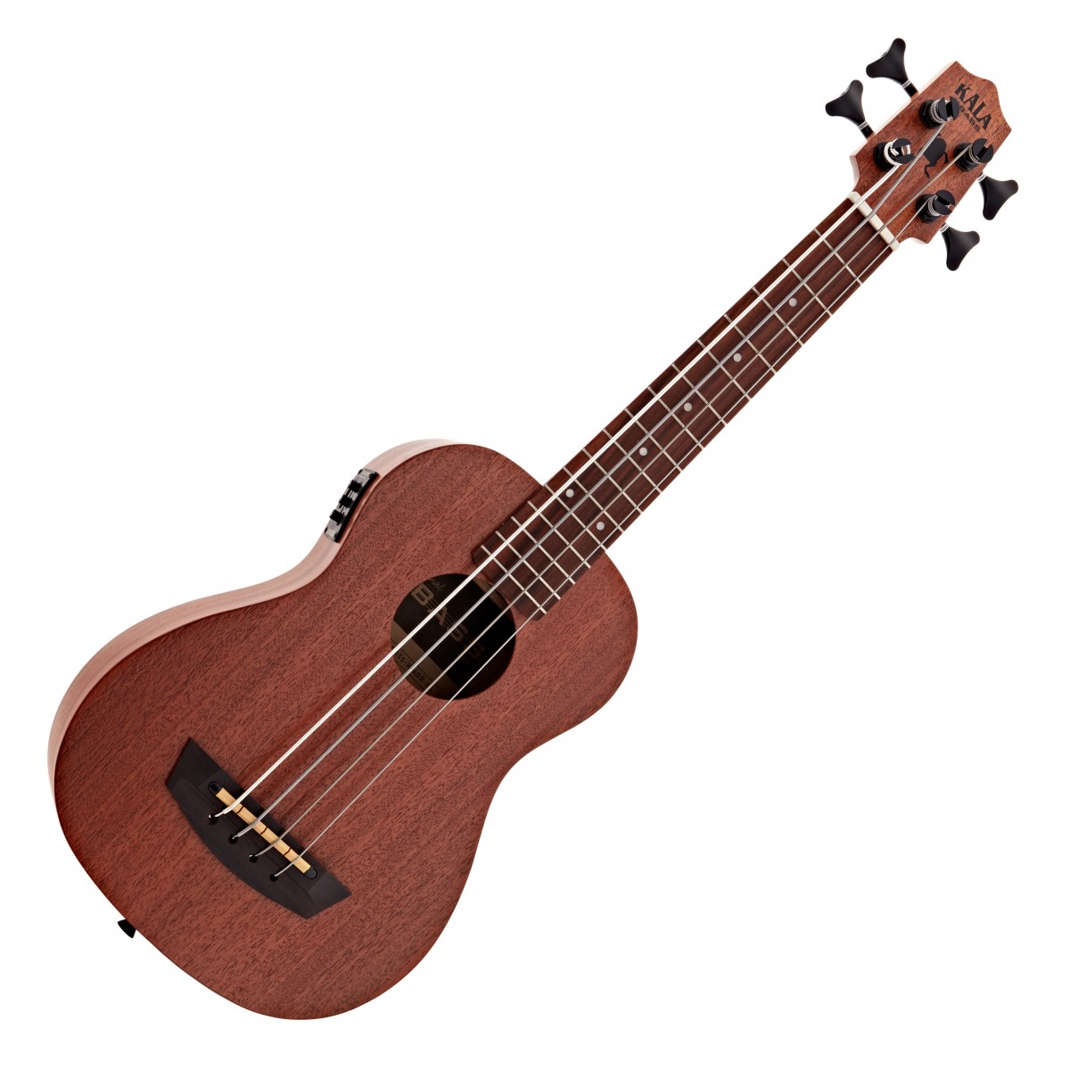 En bild på Kala U-Bass Wanderer Electro-Acoustic Ukulele Bass Satin | Kala Wanderer Acoustic-Electric U?BASS är perfekt för musiker som söker en portabel bas med varmt ljud utan att göra avkall på ton. Den är tillverkad med en kropp helt i mahogny och ger rika resonanta toner som påminner om en fullstor ståbas. Den kompakt designen gör den lätt att resa med och passar bekvämt i overhead fack på flygplan eller tåg.  Den inbyggda piezo-pickupen UK-500B ger utmärkt ljudkvalitet när den förstärks vilket gör den mångsidig för både övning och live framträdanden. Med den inbyggda tunern och de specialtillverkade runda strängarna är det lätt att stämma och du får en bekant känsla under fingrarna.