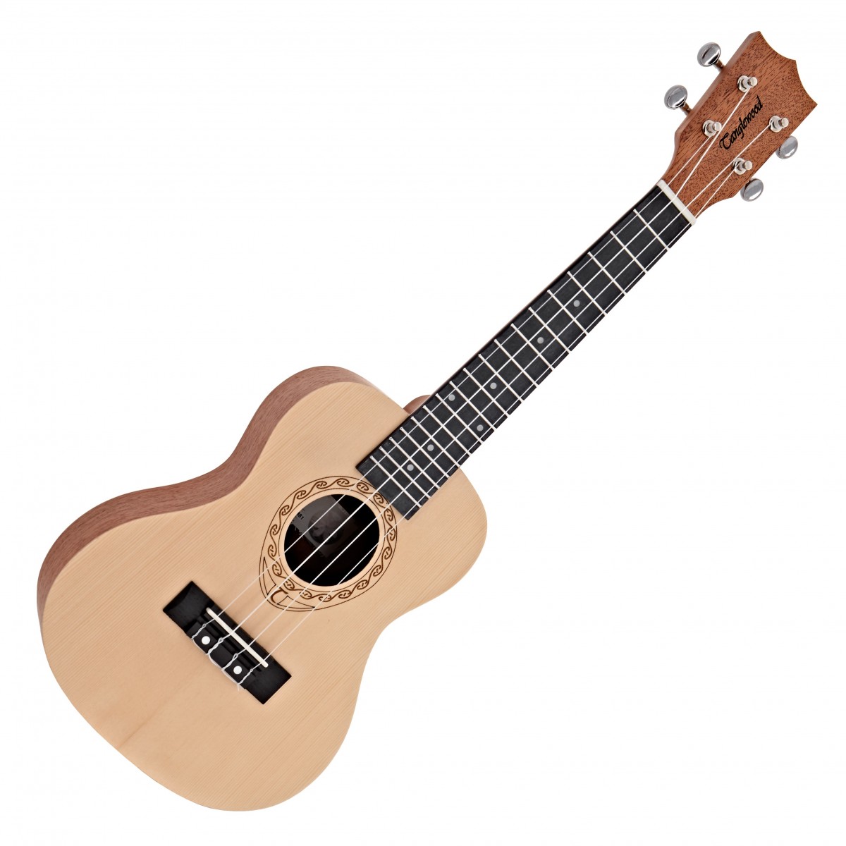 En bild på Tanglewood TWT 4 Tiare Concert Size Ukulele | Tanglewood TWT4 Tiare Concert Size Ukulele sänder rikt kristallklart ljud som flödar från sitt elegant dekorerade ljudhål. Tack vare sin magnifikt utformade konsertstorlek är denna ukulele-pärla ett Power station för fascinerande fylliga toner. Och det är bekvämt att spela också särskilt för större fingrar vilket möjliggör en magisk vecka -upplevelse som går utöver en soprans möjligheter. Upplev de enastående tonegenskaperna hos gran och mahogny i all ära. Dessa två tonvedar är en match made in heaven. Mahognykroppen kommer att förstärka varje ackord du spelar med rikedom och resonans vilket gör det fylligare och mer magiskt än någonsin medan granlocken tillför exceptionell dynamik och artikulation. Ännu bättre TWT4 har också en extremt överkomlig prispunkt vilket gör den idealisk för spirande musiker och dem som vill ha den kända kvaliteten på Tanglewood utan att bryta banken.
