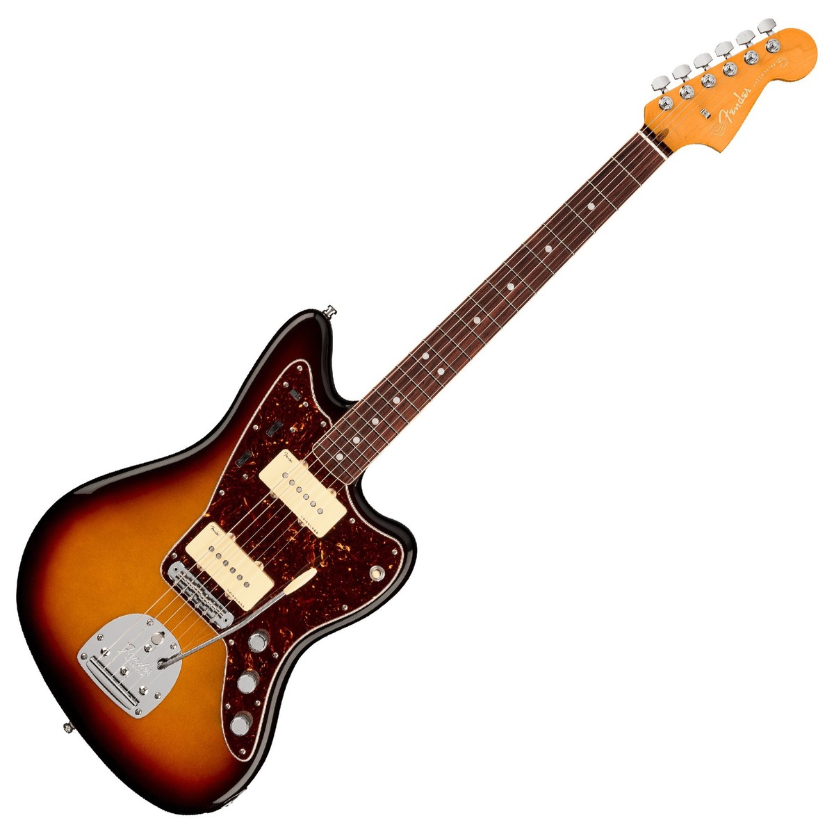 En bild på Fender American Ultra Jazzmaster RW Ultraburst | Exakt prestanda solidt ljud. En annan legende föds. Fender American Ultra Jazzmaster är här och det är en vintage-inspirerad elektrisk med en avancerad attityd. Detta är Fenders mirakel Jazzmaster för de som kräver ikonisk Fender-ton känsla och stil med en elitnatur. Den har en klassisk offset-kropp som visar en fantastisk flexibilitet mellan otaliga genrer samt en utmärkt ergonomisk känsla och en vackert rik röst. Detta är legendarisk design med obegränsad potential...   Jazzmaster har ett världsberömt rykte och är hyllat som en av de mest mångsidiga elinstrument känt för Fender historia. Fenders mest avancerade serie - American Ultra. Spela med en omedelbart igenkännbar soniskt kraftfull vintage enkelspoleton. Säg adjö till oönskat brum och hej till Fender Ultra Noiseless Vintage pickuper med 3-vägs växling. Det finns oändliga mängder av mångsidighet vilket gör den American Ultra Jazzmaster perfekt för sonisk experiment. Det är dags att spela som en legend och spela med precision. Det här är ton stil och spelbarhet som kommer att hålla dig i decennier framöver.