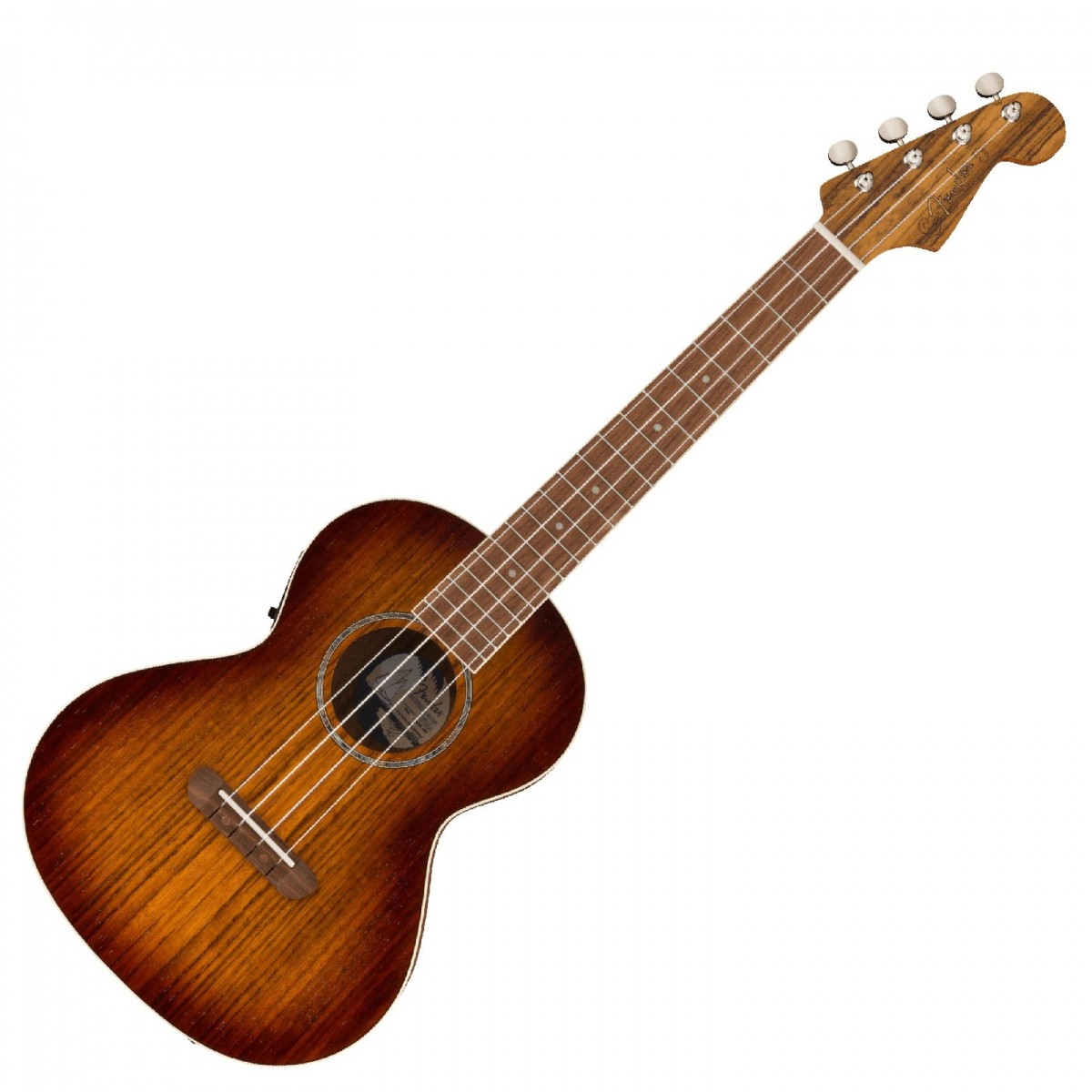 En bild på Fender Rincon Tenor Ukulele Aged Cognac Burst | Fender Rincon Tenor Ukulele är byggd för alla miljöer och passar både akustiska spelsessioner och förstärkta spelningar. Var du än uppträder kommer din publik att bli fängslad. Allt beror på den rikare tonen i tenorformen och tillägget av Fender-designad elektronik för att inte tala om de extra möjligheter som kommer med en skallängd på 432 mm.   Ovangkol-konstruktionen ger det ultimata ljudet för ukulelespelare som inte vill begränsas. Dess fulla mellanregister och toppglans lovar den där läckra ukulele-twangen samtidigt som den behåller en underbar värme. Ovangkols ton smälter perfekt ihop med djupet av tenorstorleken vilket möjliggör en mer dynamisk ukuleleprestanda.
