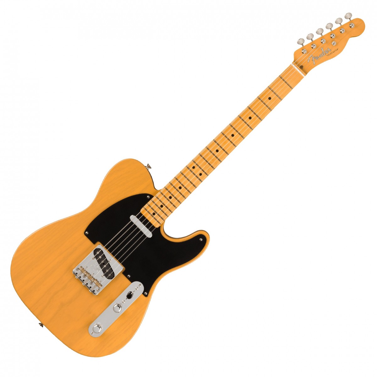 En bild på Fender American Vintage II 1951 Telecaster Butterscotch Blonde | Fender American Vintage II 1951 Telecaster är en upplevelse helt olik alla andra. Se detta är en premium iteration av den första Fender produkten som någonsin lanserats. Ursprungligen kallad Stalladcaster - innan den omedelbart döptes om var Telecaster den första solida elgitarren som släpptes till försäljning till allmänheten 1951 - och resten är som de säger historia. Något de också säger är att de inte gör sådana gitarrer längre och det gjorde Fender precis. Den är byggd med noggrant utvalda komponenter som de skräddarsydda vintage 51 enkelspoliga pickuperna som är designade för att fånga den tonala essensen av originalmodellen.  Kroppen är formad till en tidsanpassad profil och konstruerad av ask som erbjuder en resonant och rik ton som kompletteras vackert av ljusheten i lönnhalsen. Användningen av denna åldrade timmerkonstruktion säkerställer inte bara ett härligt ljud utan också en gitarr som är både bekväm och hållbar. Avslutad med en butterscotch blonde och komplett och en premium U-formad hals - 1951 Telecaster är ett högklassigt instrument som du aldrig sett förut. Om du letar efter ett klassiskt Fender ljud från den första iterationen av en gitarr som förändrade musikhistorien - leta inte längre. Ex-Demo: Denna produkt kan vara ex-display ha mindre tecken på användning eller lätta ytliga skråmor och sakna icke-nödvändiga delar. Originallåda paketering eller manual kanske inte ingår. Varje föremål kontrolleras av vårt team av reparationstekniker för att försäkra att det möter våra höga standarder. Detta är en fantastisk möjlighet att köpa en fullt fungerande produkt till ett nedsatt pris.