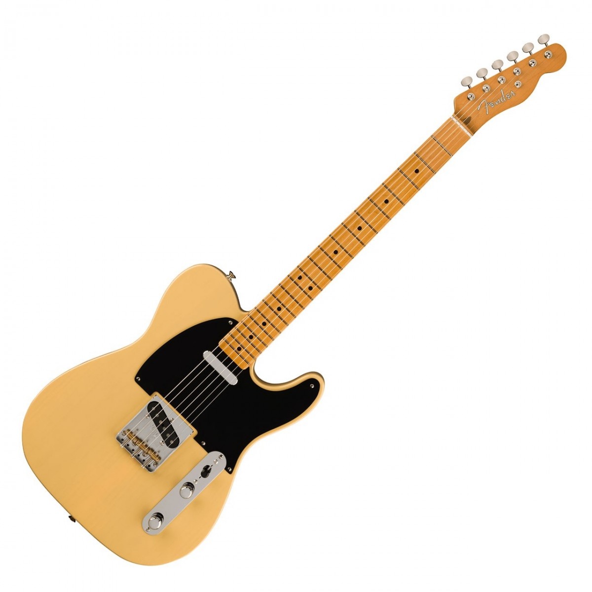 En bild på Fender Vintera II 50s Nocaster MN Blackguard Blonde | Fender Vintera II 50s Nocaster MN är en klassisk elgitarr designad för spelare som uppskattar vintage -toner och tidlös stil. Gitarren är tillverkad med fantastisk omsorg om detaljerna och är en hyllning till 1950-talets ikoniska Telecaster. Utrustad med enstaka-coil pickuper i vintagestil levererar Vintera II rika och artikulerade voicings som är perfekta för en rad olika musikgenrer. Vid sidan av dessa finns kontroller som består av en mastervolym masterton och en 3-läges bladbrytare så att du enkelt kan forma ditt ljud. Med sin autentiska vintage -hårdvara inklusive Fender stämskruvar i vintagestil och strap-knappar utstrålar denna gitarr tidlös stil. Med en kropp av al och en glansig polyesterfinish levererar 50-talsgitarren Nocaster resonanta och autentiska övertoner. Tele-stalln med 3 sadlar i stil med vintage och mässingssadlar garanterar dessutom optimal strängstabilitet och intonation. Upptäck det perfekta valet för gitarrister som längtar efter den nostalgiska känslan av en 50-tals Telecaster.