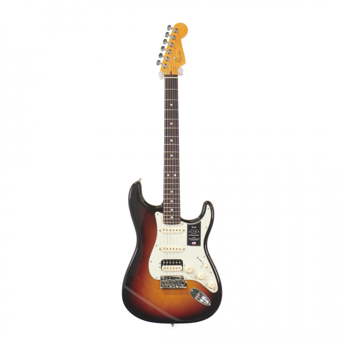 En bild på Fender American Ultra Stratocaster HSS RW Ultraburst | Din väg till ultrahög prestanda. Fender American Ultra Stratocaster HSS RW är nästa steg i Fenders moderna design. Det är deras mest avancerade serie gitarrer hittills. Och det visar i alla delar av ljud känsla och prestanda... Utrustad med en blandning av Ultra Noiseless enkelspoliga och humbucking pickuper producerar Ultra-serie Strat all den ikoniska vintage-tonen du önskar med högsta tydlighet och ännu mer mångsidighet. En modern D-formad lönnhals säkerställer att du bekvämt kan utföra varje riff utan att något håller dig tillbaka. Och med en elegant yttre palissander kan spelare verkligen ta sig an Strats oklanderliga soniska utbud. Toppad med en tremolo-stall för att verkligen fria ditt ljud inkluderar Ultra Strat allt som gav Fender deras monumentala rykte. Men den här gången är den utrustad för den moderna eran.  Ex-Demo: Denna produkt kan vara ex-display ha mindre tecken på användning eller lätta ytliga skråmor och sakna icke-nödvändiga delar. Originallåda paketering eller manual kanske inte ingår. Varje föremål kontrolleras av vårt team av reparationstekniker för att försäkra att det möter våra höga standarder. Detta är en fantastisk möjlighet att köpa en fullt fungerande produkt till ett nedsatt pris.