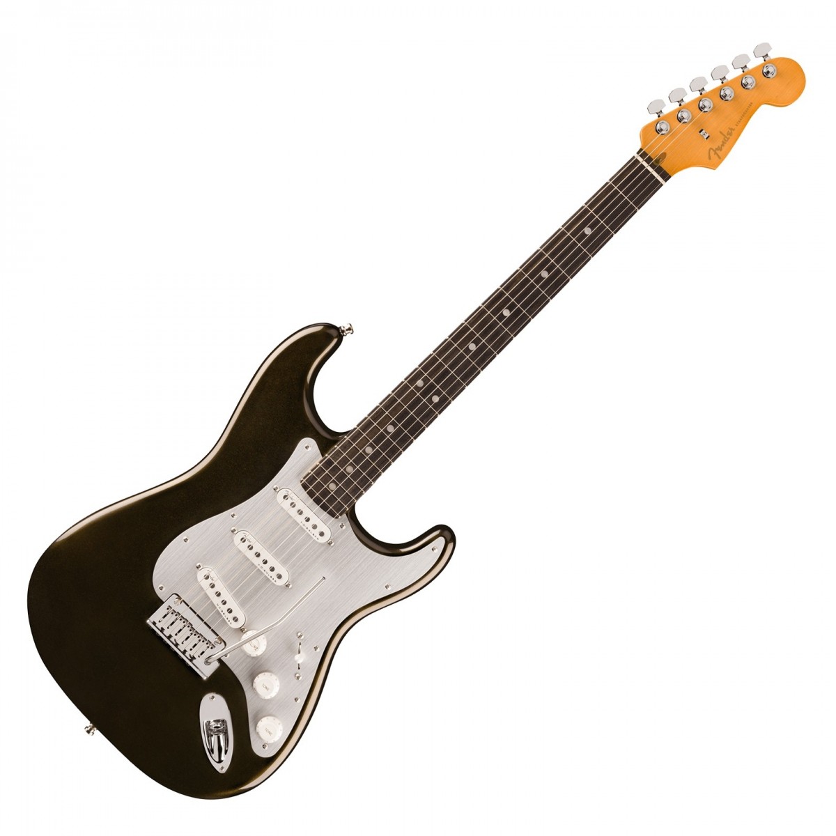 En bild på Fender American Ultra II Stratocaster EB Texas Tea | Fender American Ultra II Stratocaster EB är ett toppinstrument som är utformat för spelare som kräver oöverträffad ton och spelbarhet. Med en kropp i utvald al med skulpterade konturer och en hals i kvartssågad lönn erbjuder denna gitarr exceptionell stabilitet och resonans. Greppbrädan från Ebenholts med en 10"-14" radie ger mjuka övergångar från ackord till solon medan Luminlay sidopunkter ger utmärkt synlighet på mörka scener. Utrustad med Ultra II Noiseless Vintage Strat-pickuper levererar denna Stratocaster den klassiska Fender -ton utan brum. S-1-omkopplaren ger ännu mer mångsidighet och möjliggör en rad olika pickupkonfigurationer. Med sin avancerade elektronik förstklassiga hårdvara och ergonomiska design är American Ultra II Stratocaster EB byggd för att uppfylla kraven vid alla framträdanden.