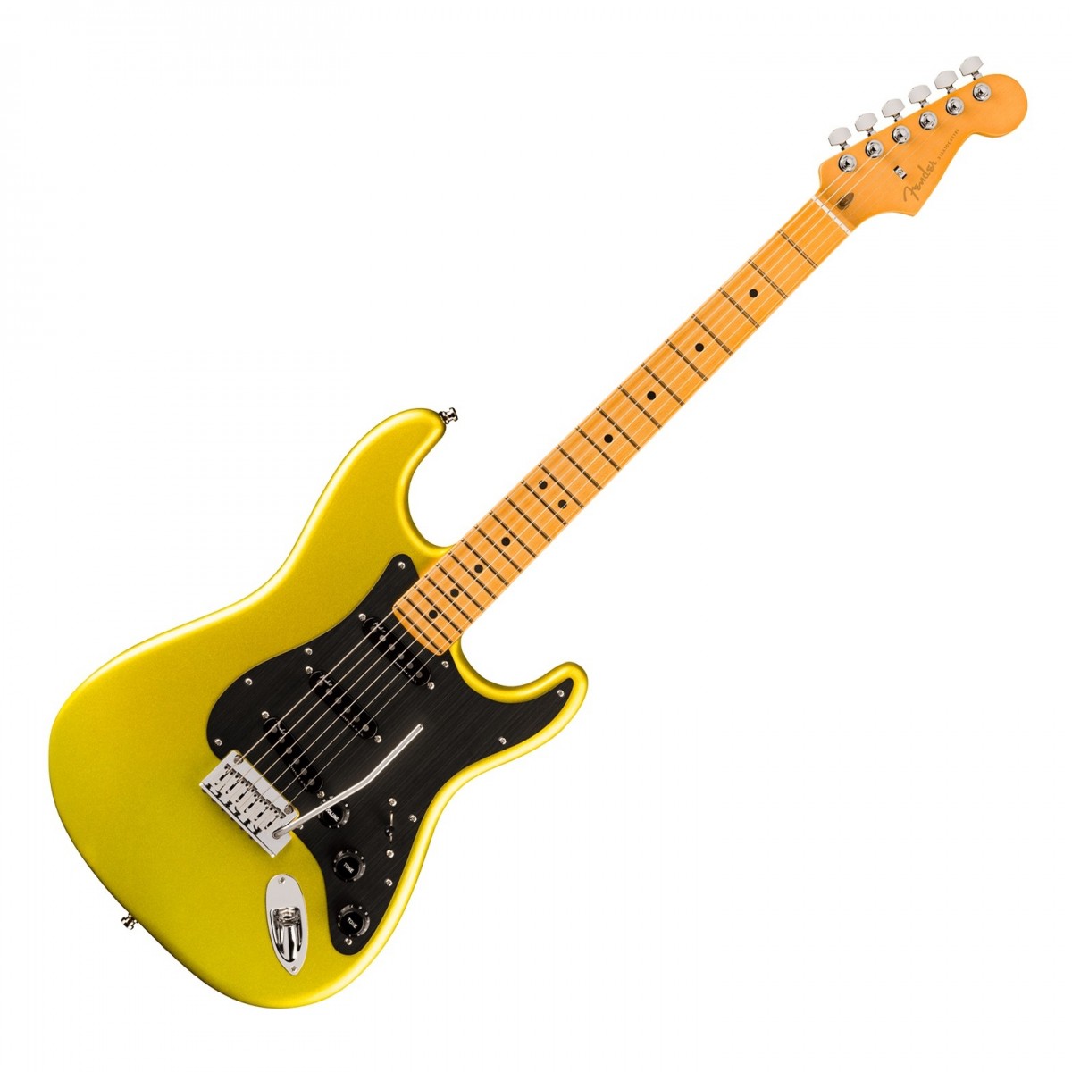 En bild på Fender American Ultra II Stratocaster MN Solar Flare | Fender American Ultra II Stratocaster MN är ett instrument i toppklass skapat för dem som kräver exceptionell prestanda och mångsidighet. Med en kropp i utvald al med skulpterade konturer och en hals i kvartssågad lönn ger den här gitarren ökad stabilitet och en resonant ton. Greppbrädan i lönn med 10"-14" radie och Ultra-rullade kanter ger smidig spelbarhet och enkla övergångar från ackord till solon. Utrustad med Ultra II Noiseless™ Vintage Strat®-pickuper levererar denna Stratocaster det klassiska Fender -ljudet utan brum. S-1™-omkopplaren låser upp ytterligare pickupkonfigurationer vilket ger ett brett utbud av toner som passar alla musikstilar. Med premiumhårdvara inklusive ett 2-punkts American Ultra tremolosystem och korthållslåsande stämskruvar är den här gitarren utformad för tillförlitlig stämningsstabilitet och exceptionell sustain.