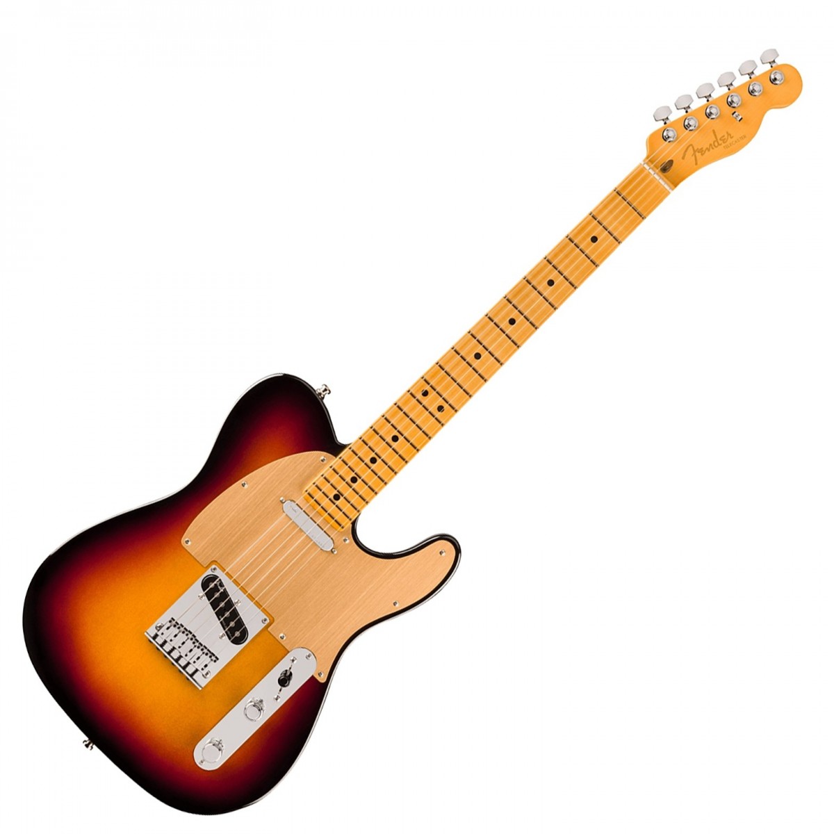 En bild på Fender American Ultra II Telecaster MN Ultraburst | Fender American Ultra II Telecaster MN är byggd för gitarrister som kräver mångsidiga toner och förstklassig spelbarhet. Kroppen i utvald al har skulpterade konturer för komfort och en balanserad vikt. Den moderna D-profilhalsen är tillverkad av kvartsågad lönn som ger ett jämnt och stabilt spel med en slät Ultra Sidenmatt-finish som dina händer glider bekvämt över. Halsen är avrundad med en greppbräda i lönn med compound radius och mjukt rullade kanter för spelbarhet och har även självlysande Luminlay-prickar på sidorna som gör det otroligt enkelt att hålla reda på din position på greppbrädan även på mörka scener.  Ultra II Noiseless Vintage Tele-pickuperna ger ett brett utbud av brumfria toner från söta cleans till grova growls. S-1-omkopplaren låser upp ytterligare tonkonfigurationer t.ex. seriekoppling av pickuperna för ännu större variation. Med en 6-sadlad string-through-body-stall och deluxe låsta stämskruvar ger denna Telecaster överlägsen stämningsstabilitet och exakt intonation vilket gör den idealisk för professionella framträdanden. American Ultra II Telecaster har premiummaterial avancerade utsmyckningar och lägger till banbrytande moderna funktioner till en av Fender:s äldsta originalgitarrdesigner.