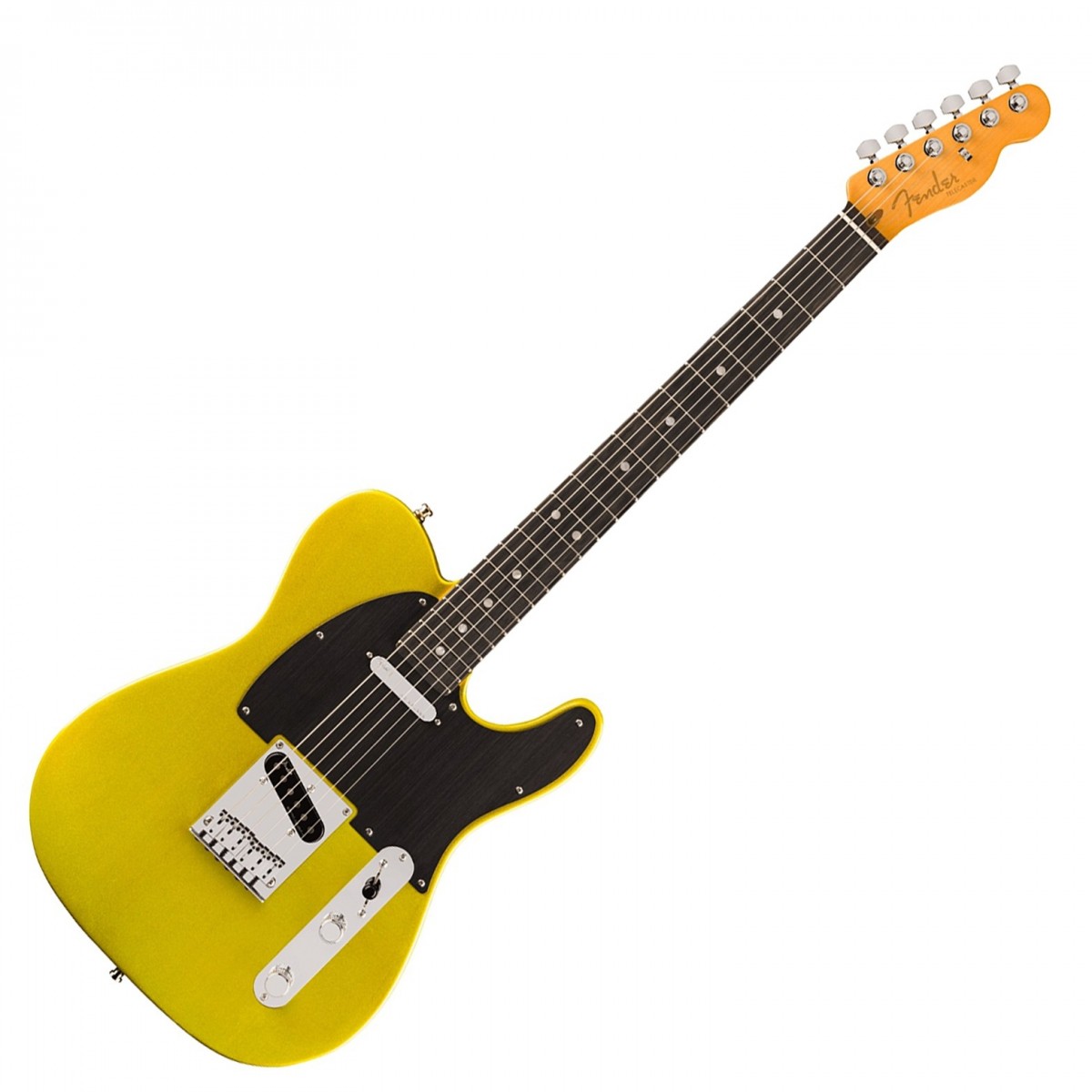 En bild på Fender American Ultra II Telecaster EB Solar Flare | Fender American Ultra II Telecaster EB är byggd för gitarrister som kräver mångsidiga toner och förstklassig spelbarhet. Kroppen i utvald al har skulpterade konturer för komfort och en balanserad vikt. Den moderna D-profilhalsen är tillverkad av kvartssågad lönn som ger ett jämnt och stabilt spel med en slät Ultra Sidenmatt-finish som dina händer glider bekvämt över. Halsen avrundas med en greppbräda med compound radius från Ebenholts med mjukt rullade kanter för spelbarhet och halsen har också självlysande Luminlay-prickar på sidorna som gör det otroligt enkelt att hålla reda på din position på greppbrädan även på mörka scener.  Ultra II Noiseless Vintage Tele-pickuperna ger ett brett utbud av brumfria toner från söta cleans till grova growls. S-1-omkopplaren låser upp ytterligare tonkonfigurationer t.ex. seriekoppling av pickuperna för ännu större variation. Med en 6-sadlad string-through-body-stall och deluxe låsta stämskruvar ger denna Telecaster överlägsen stämningsstabilitet och exakt intonation vilket gör den idealisk för professionella framträdanden. American Ultra II Telecaster har premiummaterial avancerade utsmyckningar och lägger till banbrytande moderna funktioner till en av Fender:s äldsta originalgitarrdesigner.