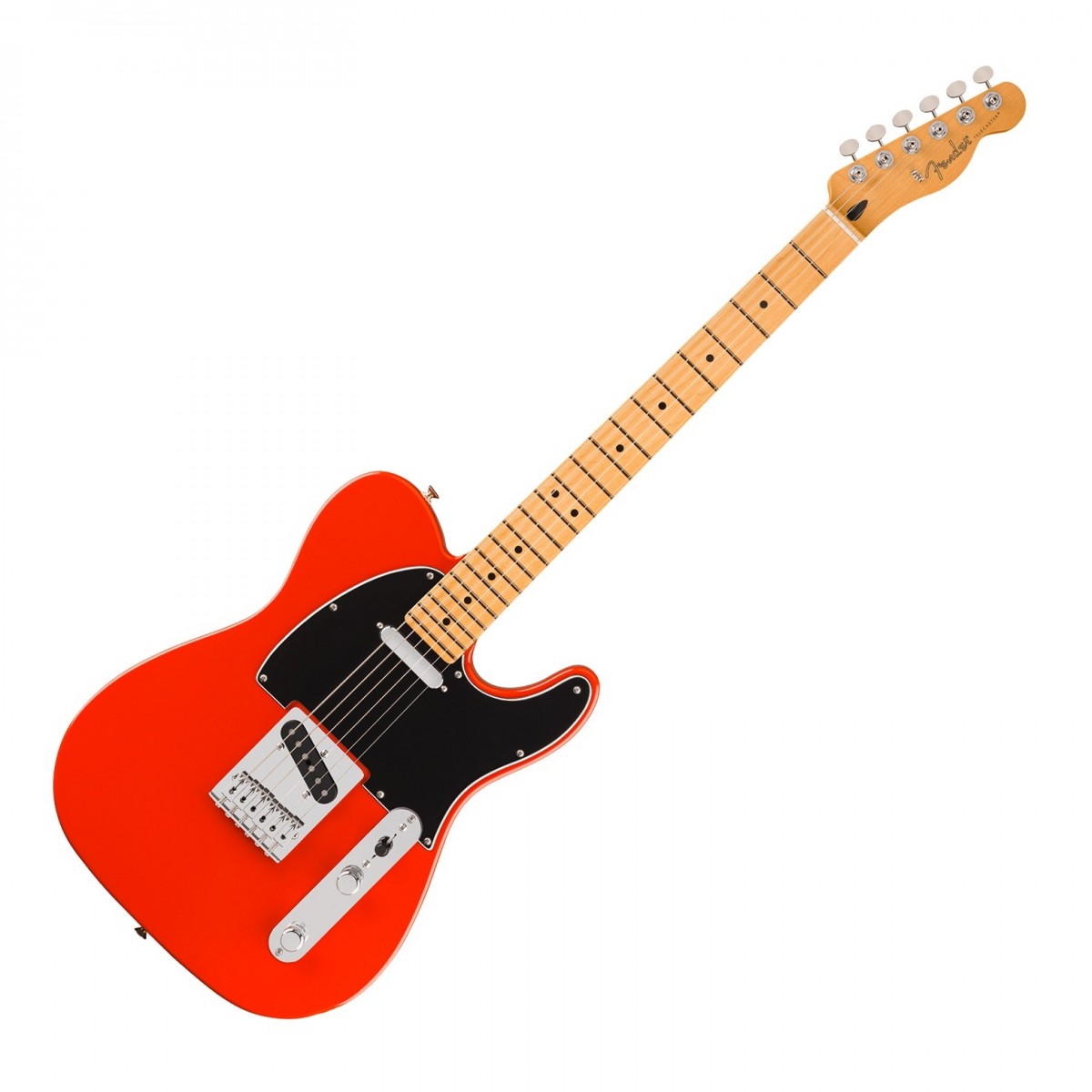 En bild på Fender Player II Telecaster MN Coral Red | II Fender Player II Telecaster Lönngreppbräda är en anmärkningsvärd fusion av klassisk Fender stil och modern spelbarhet. Denna scenklara gitarr är designad med en modern C-halsprofil och en silkeslen sidenmatt uretanfinish som ger både komfort och snabbhet. Lönngreppbrädan är formad med en 95-tums radie och handrullade kanter och ger en lyxigt mjuk känsla samtidigt som den underlättar snabbt leadspel och enkel strängböjning. Player Series Alnico V Single-Coil-pickuperna ger ett skarpt och artikulerat ljud som passar för ett brett spektrum av musikaliska genrer.  Player II Telecaster är utrustad med en sexsadelad string-through-body-stall med blockstålsadlar och garanterar förbättrad stämningsstabilitet och ökad resonans vilket säkerställer att varje framträdande är perfekt. ClassicGear-stämskruvarna kombinerar vintage estetik med modern funktionalitet och ger en pålitlig stämupplevelse. Denna gitarr utmärker sig inte bara när det gäller prestanda utan också när det gäller estetik med sin tidlösa 3-färgad sunburst finish och den eleganta konturerade alkroppen vilket gör den till ett visuellt fantastiskt tillskott till alla musikers samlingar.