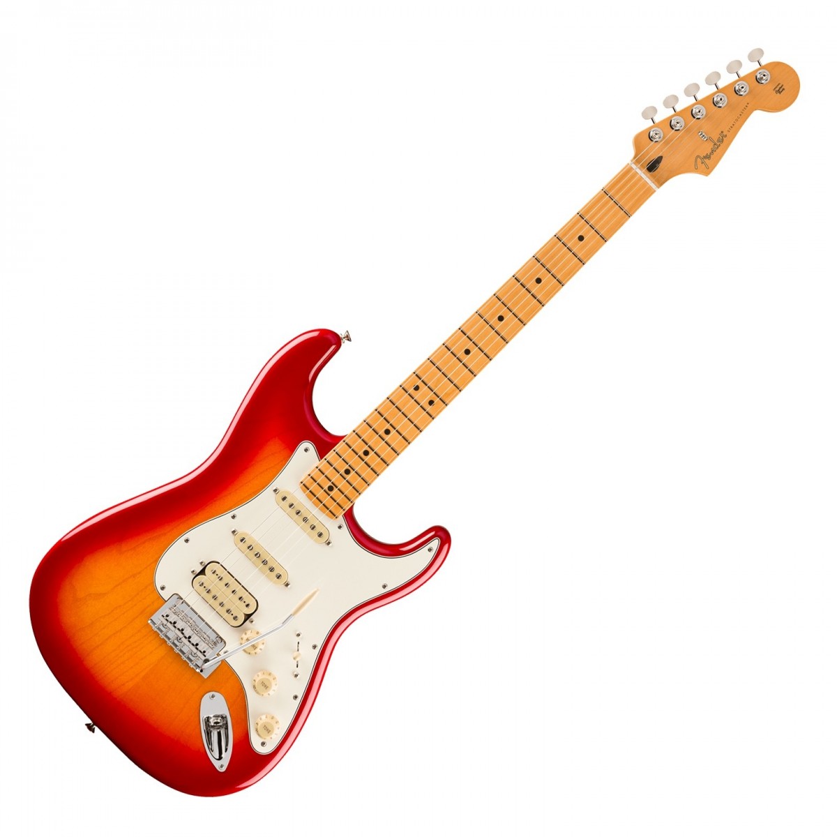 En bild på Fender Player II Stratocaster HSS MN Aged Cherry Burst | II Fender Player II Stratocaster HSS Lönngreppbräda är en fusion av traditionell estetik och modern funktionalitet utformad för att höja alla prestationer. Denna modell är utrustad med en kammad askkropp vilket ger en lättviktskänsla och en livlig resonans. Den har en mångsidig HSS-pickupkonfiguration som kombinerar Player Series Alnico V enkelspoliga och en Alnico II humbucker perfekt för att leverera skarpa artikulerade höga toner och robusta låga toner. Den 5-vägs bladomkopplaren erbjuder en rad tonala möjligheter från mjuka halspickuptoner till aggressiva stall output.  Den moderna C-formade halsen och lönngreppbrädan med 95 tums radie och rullade kanter är byggda för komfort och snabbhet och ger en smidig spelupplevelse perfekt för både lead- och rytmspel. Dessutom ger den synkroniserade 2-punkts tremolon och Fender ClassicGear-stämskruvarna stabil stämning och enkel vibrato vilket gör Player II Stratocaster HSS till ett pålitligt val för alla seriösa gitarrister.