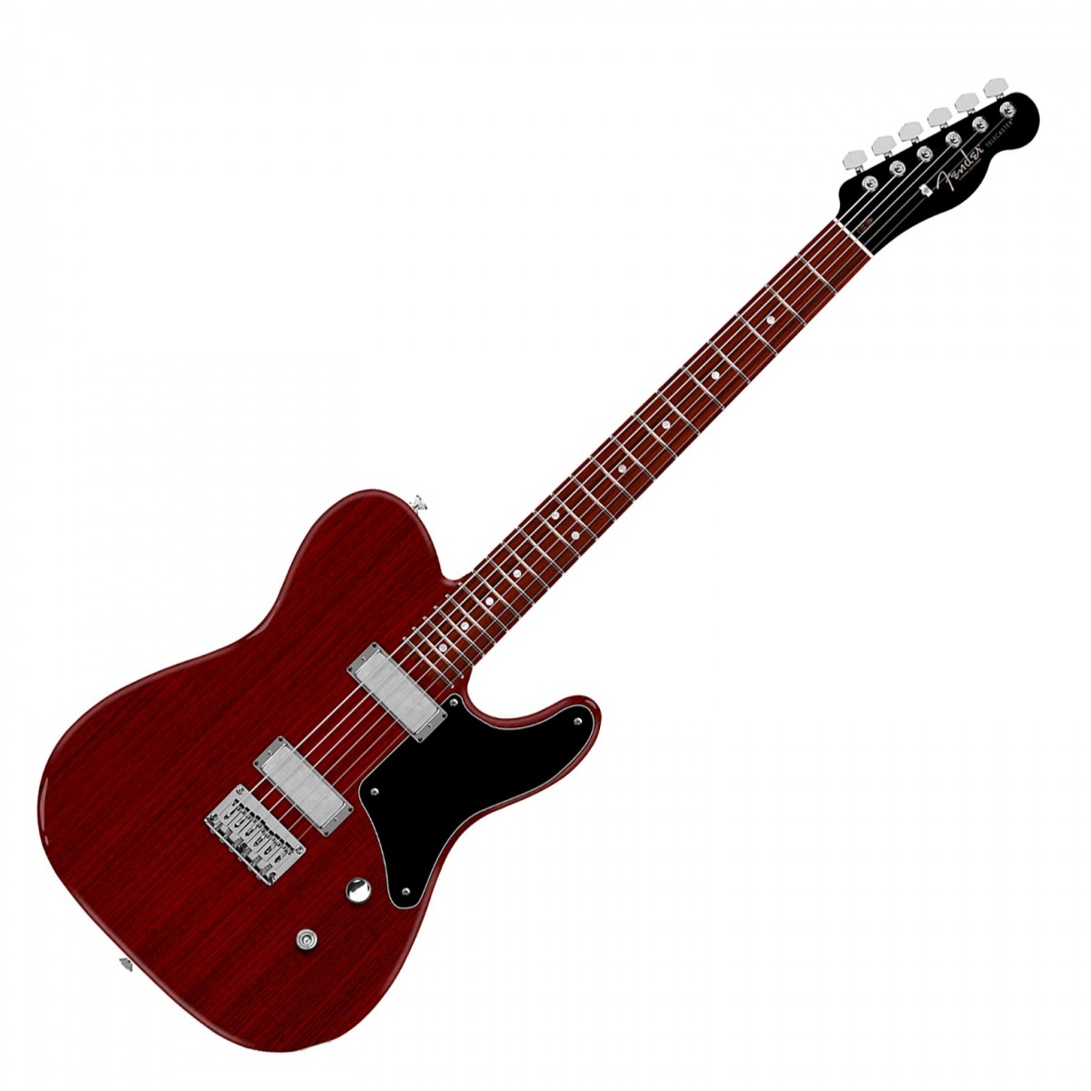 En bild på Fender American Professional II Mahogany Collection Cabronita Telecaster RW Crimson Transparent | Fender American Professional II Mahogany Collection Cabronita Telecaster är idealisk för spelare som söker kraftfulla toner och enkel kontroll. Med en kropp och hals i mahogny erbjuder den här modellen i begränsad upplaga värme och resonans medan DiMarzio minibucker-pickuperna garanterar klarhet och dynamisk respons. Med en förenklad kontrollayout med bara en enda volymratt och en 3-vägs switch kan du enkelt ställa in ditt ljud. Deep C-halsen med rullade kanter och hardtail-stalln garanterar smidig spelbarhet och stämningsstabilitet vilket gör denna Cabronita Telecaster perfekt för moderna yrkesmusiker.