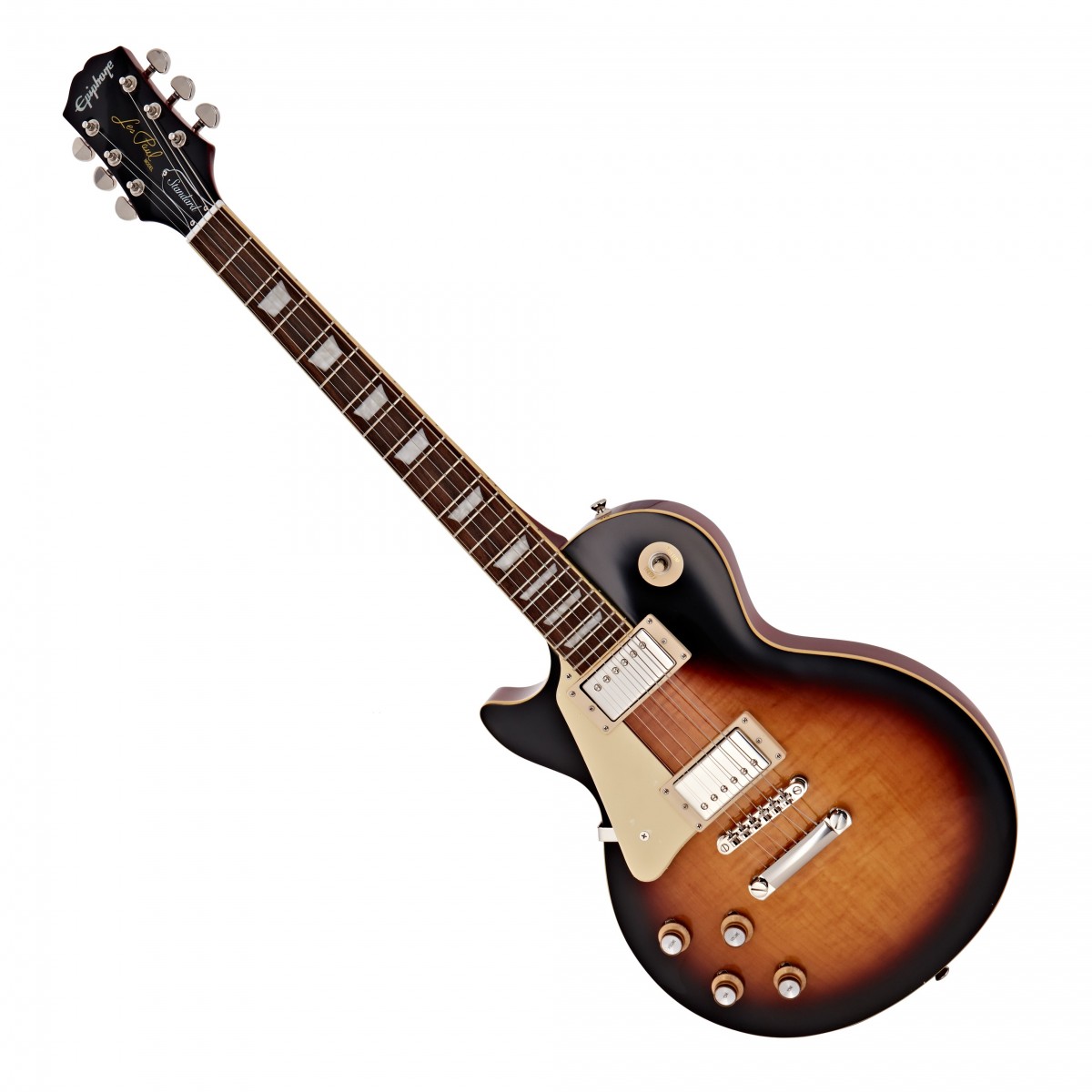 En bild på Epiphone Les Paul Standard 60s Left Handed Bourbon Burst | En gitarr som har historien på sin sida. Epiphone Les Paul Standard Left Handed 60s är modellerad efter den legendariska 60-tals Les Paul-modellen - och denna modell har utseendet som bevis. Med kraftfulla vintage-stämda Probucker 2 och 3 humbuckers ger denna gura dig ett riktigt skarpt klart ljud. Den smala Taper 60s C-formade halsen ger enastående spelbarhet utöver att kännas jämn och bekväm i ditt grepp. Du kommer att kunna uttrycka dina riff med absolut noggrannhet. Och Grover Rotomatic-stämskruvarna förbättrar massivt stämningen för att erbjuda ett fantastiskt pålitligt instrument. Dyk in i en värld av vintage-toner med denna pråliga makalösa gitarr.