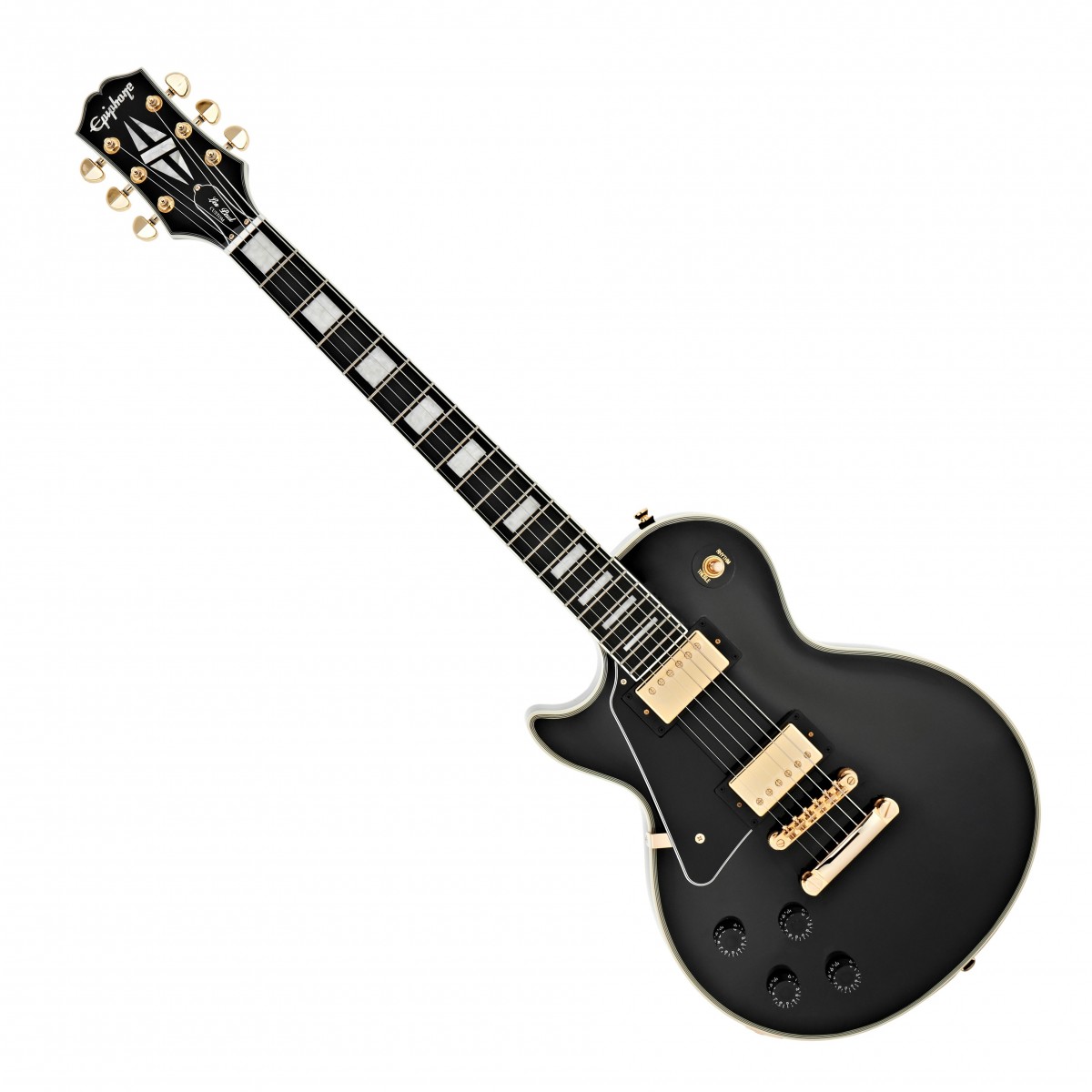 En bild på Epiphone Les Paul Custom Vänsterhänt Ebony | Epiphone Les Paul Custom tar den ikoniska skapelsen och ger den ännu mer bett. Detta är den ultimata hyllningen till gitarrtillverkningens guldålder. Djupa dalar skyhöga toppar och allt däremellan. Denna modell byggdes för att ge dig obegränsad kreativ frihet. Upptäck rika tonala texturer från två eftertraktade humbucker pickuper med hård botten och söt sustain. Allt på en smal avsmalnande hals för förbättrad komfort och en mahognykropp som resonerar med perfektion.  Det finns en reason till varför Les Paul anses vara en av världens mest populära gitarrer. Nu har ribban höjts ytterligare. Se exakt varför Epiphone har fått respekt från branschens ledande musiker och experter. Spela med ljudet av din egen komplettering. Välkommen till Epiphone familjen.