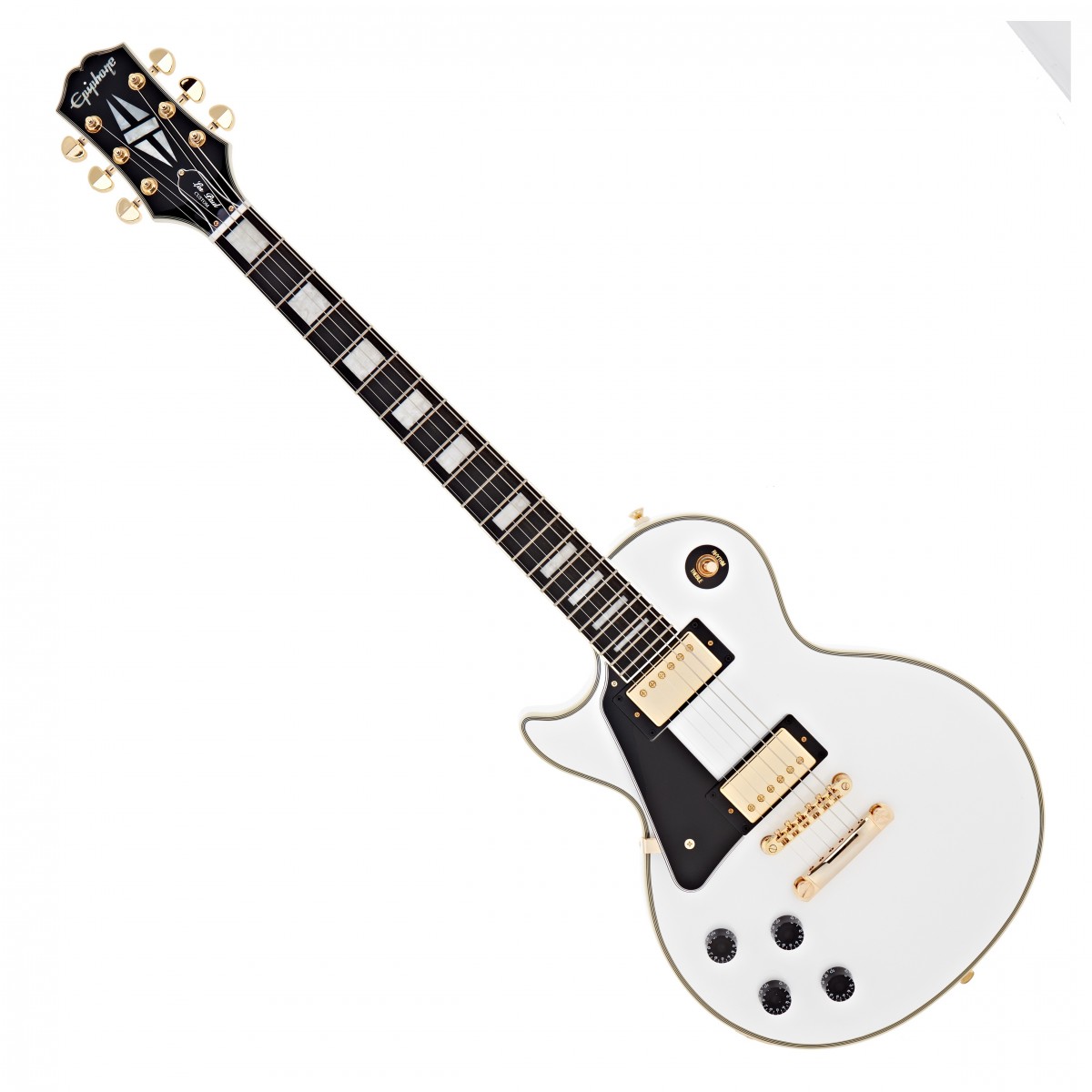 En bild på Epiphone Les Paul Custom Vänsterhänt Alpine White | Epiphone Les Paul Custom tar den ikoniska skapelsen och ger den ännu mer bett. Detta är den ultimata hyllningen till gitarrtillverkningens guldålder. Djupa dalar skyhöga toppar och allt däremellan. Denna modell byggdes för att ge dig obegränsad kreativ frihet. Upptäck rika tonala texturer från två eftertraktade humbucker pickuper med hård botten och söt sustain. Allt på en smal avsmalnande hals för förbättrad komfort och en mahognykropp som resonerar med perfektion.  Det finns en reason till varför Les Paul anses vara en av världens mest populära gitarrer. Nu har ribban höjts ytterligare. Se exakt varför Epiphone har fått respekt från branschens ledande musiker och experter. Spela med ljudet av din egen komplettering. Välkommen till Epiphone familjen.