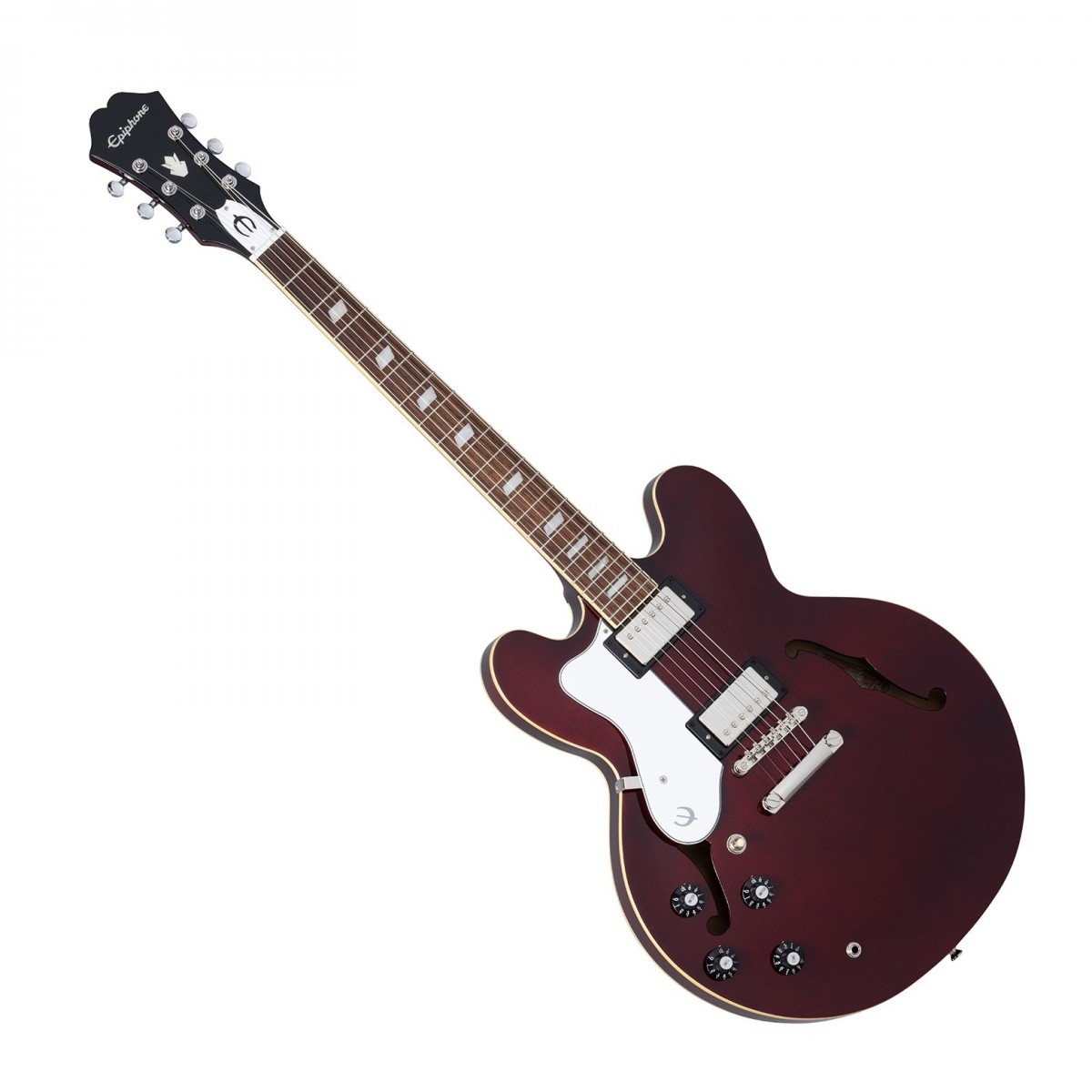 En bild på Epiphone Noel Gallagher Riviera Vänsterhänt | Epiphone Noel Gallagher Riviera Vänsterhänt är en trogen återskapelse av Oasis-mannens favoritgitarr. Med en historiskt korrekt design och ljud i stil med vintage är den det perfekta instrumentet för alla som letar efter det klassiska utseendet och ljudet. Och allt börjar med Epiphones noggrant avstämda Alnico Classic Pro humbuckers. Dessa har noggrant röstats för att efterlikna 80-talets Rivieras och har därför en autentisk slagkraftighet och värme i båda positionerna.  När det gäller utseendet kan den misstas för originalet! Färgen och formen har anpassats till Noels personliga Riviera och ytterligare detaljer bidrar bara till autenticiteten. Exakta "E"-detaljer på dragstångöverdraget och plektrumskydd en smal hals med volute ger en äkta känsla och vibe medan bruna F-formade ljudhål kompletterar den ikoniska bilden. Om du gillar retrostil och spännande lättspelade instrument så finns det inte mycket bättre än denna Noel Gallagher signature special - skaffa din idag!