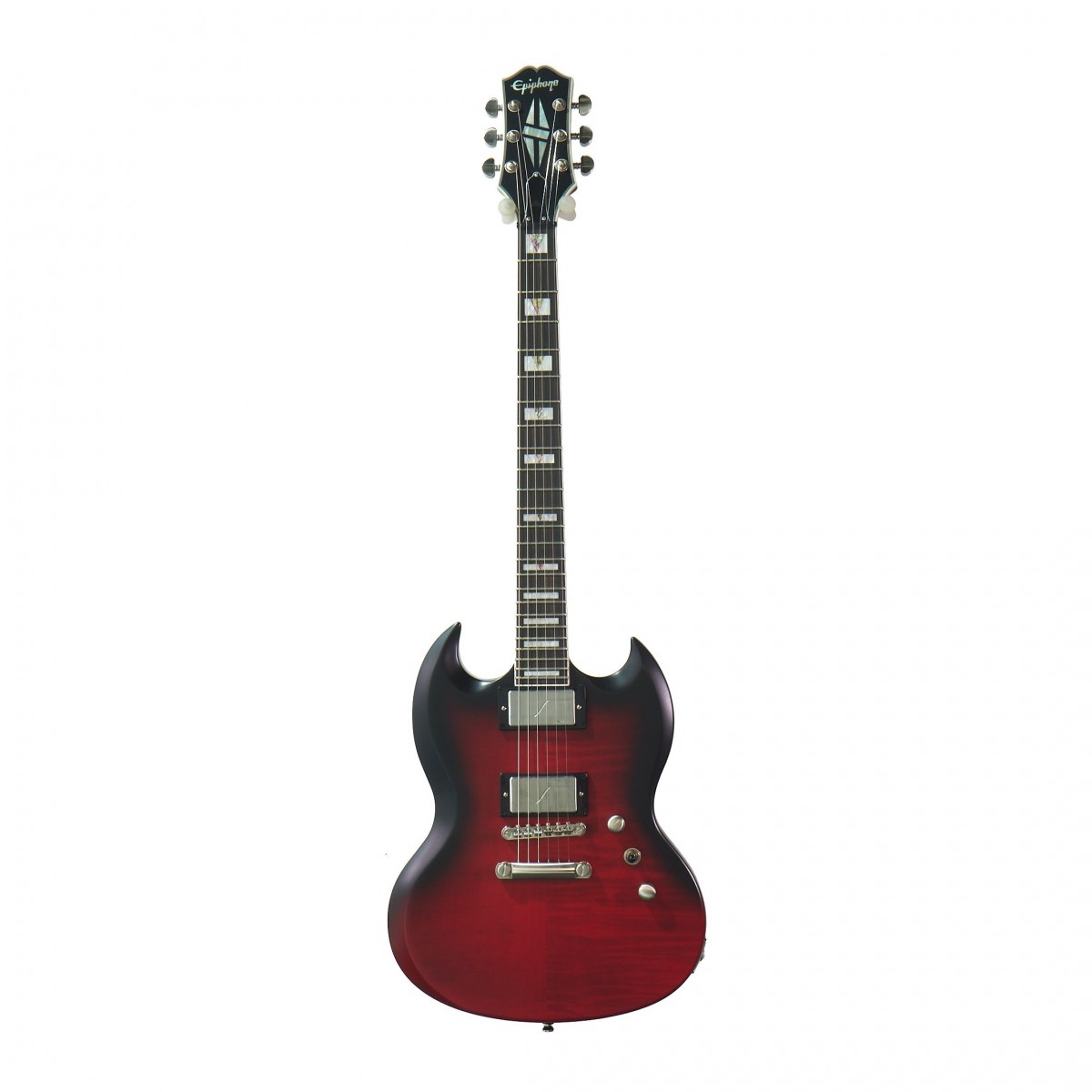 En bild på Epiphone SG Prophecy Red Tiger Aged Gloss | Slående i utseende otroligt i ljud. Epiphone SG Prophecy innehåller alla element som har varit allmänt kända i ikoniska Epiphone gitarrer. Prophecy har den klassiska SG-formen och ger innovativa funktioner som tilltalar dagens gitarrister. Kraftfulla och mångsidiga Fishman Fluence proprietära mickar projicerar ett ljud som kan sträcka sig från hög förstärkning till en som är ren och orörd valet är helt ditt. Och oavsett om du är på scenen eller bara tränar hemma vill du inte att något saktar ner dig. Ebenholtsgreppbrädan rymmer alla snabba band eller snabb glidning tack vare dess härligt släta yta en lockande funktion för alla skickliga gitarristar eller spirande musiker som vill förbättra sin teknik.   Från hårdvara till elektroniken är det omedelbart uppenbart att SG-profetian har utformats noggrant. Med otrolig uppmärksamhet på detaljer är kvaliteten på konstruktionen oklanderlig och kommer utan tvekan att göra din spelupplevelse både bekväm och spännande samtidigt. Utför grymt utan hämning med vetskap om att ditt virtuosa spel stöds av otroligt robusta material. Mahognykroppen och halsen kan hantera vad som helst medan LockTone Tune-O-Matic stall säkerställer att alla strängar stannar ordentligt. Ex-Demo: Denna produkt kan vara ex-display ha mindre tecken på användning eller lätta ytliga skråmor och sakna icke-nödvändiga delar. Originallåda paketering eller manual kanske inte ingår. Varje föremål kontrolleras av vårt team av reparationstekniker för att försäkra att det möter våra höga standarder. Detta är en fantastisk möjlighet att köpa en fullt fungerande produkt till ett nedsatt pris.