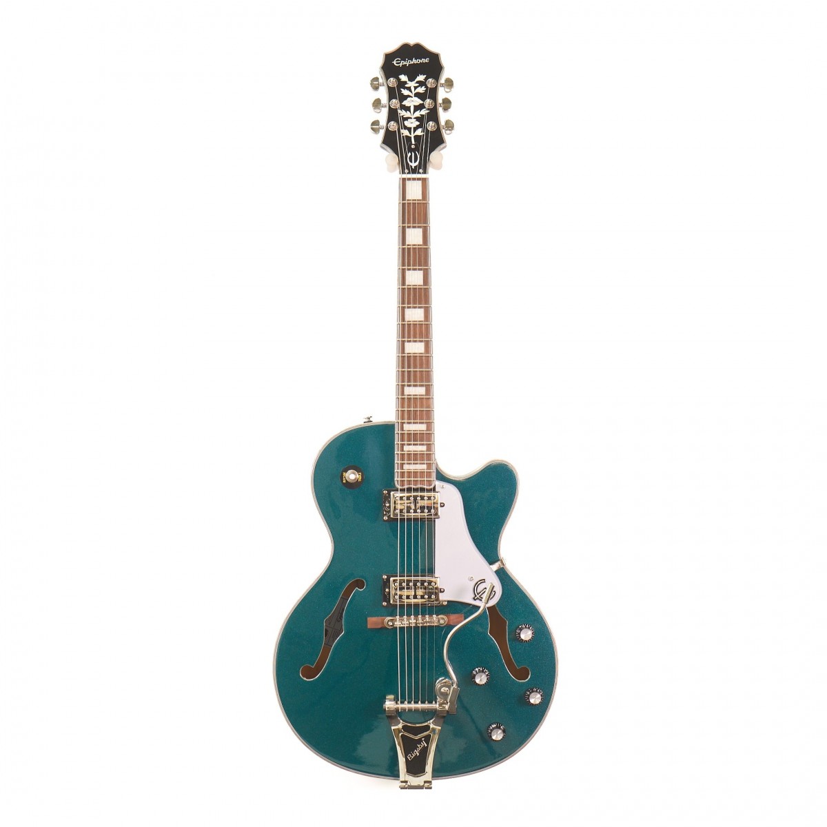 En bild på Epiphone Emperor Swingster Delta Blue Metallic | Det är dags att svänga. Epiphone Emperor Swingster var utformad för att få tårna att tappa och att huvudet nickar. Dess snygga ihåliga hollowbody ger en sublim resonans och erbjuder till synes oändlig hållbarhet. Och ett par kraftfulla kraftfulla SwingBucker pickupar erbjuder en enorm ton med massor av utdata för att driva dina riff genom mixen.   På toppen av ett fantastiskt ljud har Emperor Swingster också enastående spelbarhet med en slät slank SlimTaper mahognyhals för snabb bandning. En LockTone Tune-O-Matic-stall hjälper till att upprätthålla stabil inställningsstabilitet så att du kan vara säker på att varje slick låter precis som du tänkt det. Det är dags att omfamna din kreativitet och skapa enastående musik. Ex-Demo: Denna produkt kan vara ex-display ha mindre tecken på användning eller lätta ytliga skråmor och sakna icke-nödvändiga delar. Originallåda paketering eller manual kanske inte ingår. Varje föremål kontrolleras av vårt team av reparationstekniker för att försäkra att det möter våra höga standarder. Detta är en fantastisk möjlighet att köpa en fullt fungerande produkt till ett nedsatt pris.