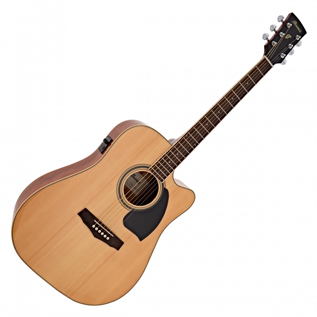 En bild på Ibanez PF15ECE Electro Acoustic Natural | 2018 Ibanez PF15ECE Semiakustisk i natural är perfekt för ambitiösa spelare då den ger tillgång till båda förstärkta och akustiska toner med dess inbyggda pickup och preamp. PF15ECE har en klassisk dreadnought kroppsform som var en av de original akustiska gitarr-mönstren och är mest identifierbara akustisk gitarr formen. Dess stora kropp ger en rikt resonant ton med ett djupt basregister; perfekt för säker strumming och delikat finger-picking. PF15ECE är tillverkad av sapele och toppad med gran för ett ljust och lyhört ljud som kommer att säkerställa att ditt spelande projiceras med fantastisk tydlighet. AEQ-2T preamp och under-sadeln pickup innebär att du kan ansluts till en förstärkare eller PA-system med minsta möjliga krångel för att låta dig komma i samklang och forma din ton via inbyggd stämapparat och 2-bands EQ. En smal hals och enda kropp cutaway ger dig en bekväm spelbarhet utan gränser för att nå topp-banden så att du kommer att kunna spela långa spelningar och övningssessioner utan att gitarren håller dig tillbaka. PF15ECE ger den perfekta balansen mellan bekväm spelbarhet klassiska dreadnought toner och möjligheten at koppla in en förstärkare; Detta gör den idealisk för spelare med ambitioner för scenen och studion.