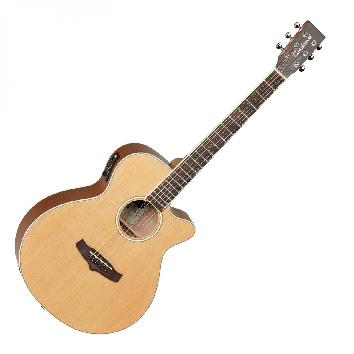 En bild på Tanglewood TW4 Winterleaf Super Folk Electro Acoustic Natural | Tanglewood TW4 Winterleaf Super Folk Semiakustisk är en mästerlig blandning av traditionellt hantverk och modern spelbarhet. Den här gitarren är designad för musiker som söker exceptionell ljudkvalitet och mångsidighet och har en massiv cedertopp som är känd för sina varma fylliga toner kompletterad med mahognybottnar och sidor som ger djup och resonans till det övergripande ljudet. Kroppsformen Super Folk ger en bekväm spelupplevelse vilket gör den lämplig för både fingerstyle och strumming-tekniker inom ett brett spektrum av musikgenrer.TW4 Winterleaf är utrustad med det avancerade EQ-systemet Tanglewood Premium Plus och gör att spelaren kan finjustera sitt sound med precision oavsett om han eller hon uppträder på scen spelar in i studio eller övar hemma. Kombinationen av högkvalitativa träslag och toppmodern elektronik gör den här gitarren till en pålitlig följeslagare för både artister och inspelningsartister. Med sin natural Sidenmatt -finish och eleganta design utmärker sig TW4 Winterleaf inte bara för sin ljudkvalitet utan även för sin visuella attraktionskraft vilket gör den till ett värdefullt tillskott i alla musikers samlingar.