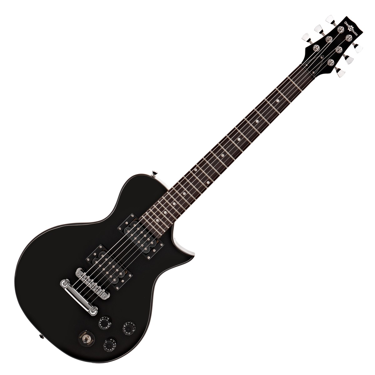 En bild på 3/4 New Jersey Classic Elgitarr från Gear4music Svart | New Jersey Classic-elgitarren av Gear4Music i 3/4-storlek erbjuder dig varenda fantastiska rockton som den traditionella modellen men i en storlek som är mer lämplig för yngre gitarrister  och vuxna med mindre räckvidd. Dess påskruvade lönnhals innebär att Gear4music New Jersey II erbjuder både en mer fulländad resonans och en ljusare ton i en fantastisk gitarr med en klassisk högblank svart finish. En gratis 1/4" telepluggkabel och väska ingår som standard.