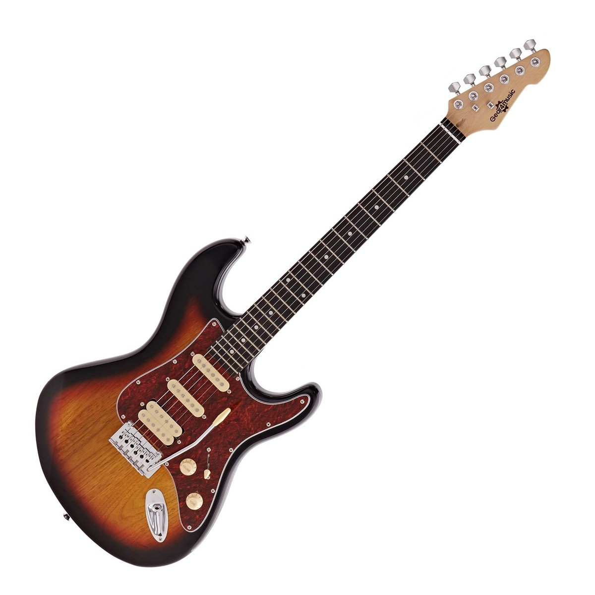 En bild på LA Select Elgitarr HSS från Gear4music Sunburst | Moderna detaljer klassisk stil. En premiumuppgradering till en definitiv design. Med LA Select Elgitarr HSS kan du gå med i årtionden av musikhistoria. Oavsett om det är ditt första steg mot Rock n Roll Hall of Fame eller om du redan har gjort din affär vid crossroads. LA Select är den gitarr du vill ha vid din sida.   Master toner med en strömbrytare. LA Select premium pickups betyder att du har ett bibliotek med ljud till hands. Från krispig hårdrock till kristallklara toppar. Du kan enkelt kanalisera musik från Hendrix till Clapton Kurt Cobain till Adrian Smith. Oavsett om du trasslar med vänner eller tränar i ditt rum kommer LA Select att vara med dig varje steg på din musikaliska resa.