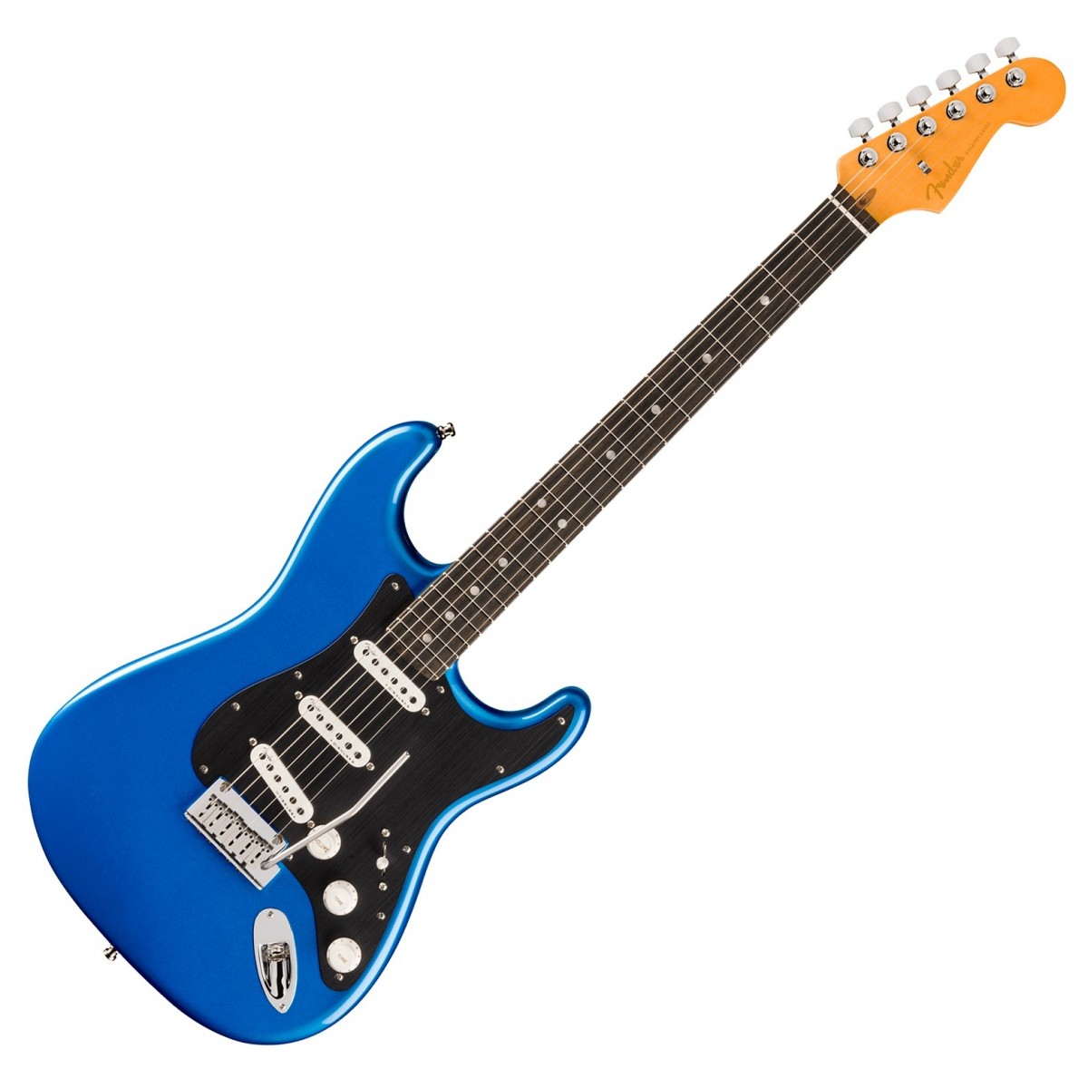 En bild på Fender American Ultra II Stratocaster EB Noble Blue | Fender American Ultra II Stratocaster MN är ett instrument i toppklass skapat för dem som kräver exceptionell prestanda och mångsidighet. Med en kropp i utvald al med skulpterade konturer och en hals i kvartssågad lönn ger den här gitarren ökad stabilitet och en resonant ton. Greppbrädan i lönn med 10"-14" radie och Ultra-rullade kanter ger smidig spelbarhet och enkla övergångar från ackord till solon. Utrustad med Ultra II Noiseless? Vintage Strat-pickuper levererar denna Stratocaster det klassiska Fender -ljudet med noll brum. S-1?-omkopplaren låser upp ytterligare pickupkonfigurationer och erbjuder ett brett utbud av toner som passar alla musikstilar. Med premiumhårdvara inklusive ett 2-punkts American Ultra tremolosystem och korthållslåsande stämskruvar är den här gitarren utformad för tillförlitlig stämningsstabilitet och exceptionell sustain.