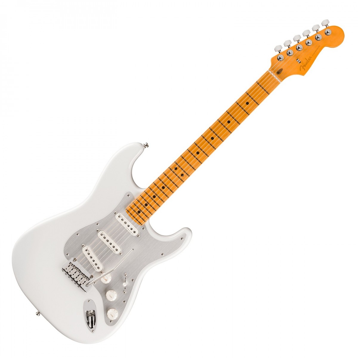 En bild på Fender American Ultra II Stratocaster MN Avalanche | Fender American Ultra II Stratocaster MN är ett instrument i toppklass skapat för dem som kräver exceptionell prestanda och mångsidighet. Med en kropp i utvald al med skulpterade konturer och en hals i kvartssågad lönn ger den här gitarren ökad stabilitet och en resonant ton. Greppbrädan i lönn med 10"-14" radie och Ultra-rullade kanter ger smidig spelbarhet och enkla övergångar från ackord till solon. Utrustad med Ultra II Noiseless™ Vintage Strat®-pickuper levererar denna Stratocaster det klassiska Fender -ljudet utan brum. S-1™-omkopplaren låser upp ytterligare pickupkonfigurationer vilket ger ett brett utbud av toner som passar alla musikstilar. Med premiumhårdvara inklusive ett 2-punkts American Ultra tremolosystem och korthållslåsande stämskruvar är den här gitarren utformad för tillförlitlig stämningsstabilitet och exceptionell sustain.