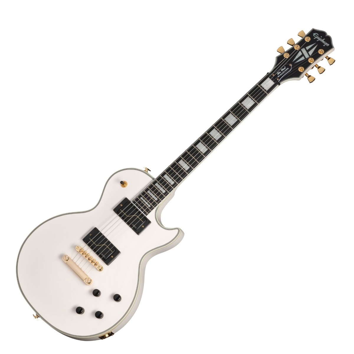En bild på Epiphone Matt Heafy Origins Les Paul Custom Bone White | Epiphone Matt Heafy Origins Les Paul Custom är designad för att utnyttja Trivium-gitarristens brännande ljud. Designad i samarbete med Matt har Origins Les Paul custom en uppsättning toppspecifika hårdvara som levererar hans monstruösa ljud och signature. Från och med en uppsättning anpassade Fishman pickuper har du en enorm mängd tonal eldkraft på ditt kommando. Och det beror på att varje pickup har tre distinkta röster som du väljer mellan så att du kan utforska otaliga dynamik med en knapptryckning. Men det handlar inte bara om rytande ljud för Heafy har en viss fart i sina riffs. Och det kommer du också att göra eftersom den eleganta greppbrädan i ebenholts och den smala halsprofilen här gör att du kan starta licks i högsta hastighet utan några hinder. Tillsammans med sustain och klarhet en Graph Tech Sadel och Epiphone Locktone Tune-O-Matic bro provinser och du kommer att shredding med både fart och kraft. Komplett med Custom shop butiksnivåer i bindningen och gold det är svårt att ta blicken från det. Ett inkluderat anpassat hardsell-fodral betyder att den här gitarren kommer att skyddas var du än går. Elegant utseende dundrande ljud och massor av attityd Heafy Les Paul är ett måste för alla metallentusiaster.