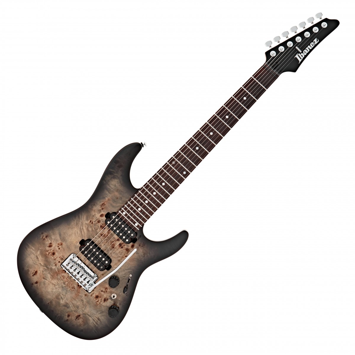 En bild på Ibanez AZ427P1PB Premium Charcoal Black Burst | Ibanez AZ427P1PB Premium är en förstklassig gitarr som garanterat tar ditt framträdande till nästa nivå. Dess kropp i lind och burl i kombination med halsen i lönn och rosenträ ger smidiga och rika toner packade med kraft och stor slagkraftighet. Du kan sedan förbättra dessa fantastiska toner ytterligare tack vare trion av pickuper som producerar ett fantastiskt ljud och tremolon som låter dig lägga till tonhöjdsböjningar och uttrycksfullt vibrato.   Tack vare finishen i charcoal black burst och pearl kommer du att se bra ut när du spelar. Men det är långtifrån allt du får. Gitarrens hals är välgjord i en oval "C"-profil och inbjuder till timmar av bekvämt spelande medan greppbrädan i rosenträ gör glidning mellan banden till en lyxig upplevelse. Du får även en praktisk spelningsväska som ger skydd under transporten. Spela fantastiska toner med stil.